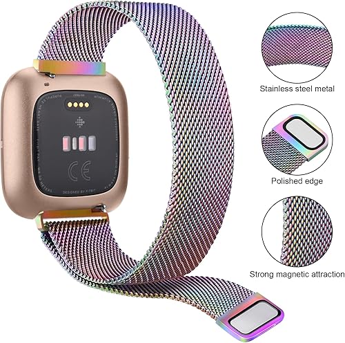 Miniatura 3 de Tobfit Correa magnética de metal para reloj Fitbit Versa 2 para mujeres y hombres, correa de reloj de malla de acero inoxidable para Fitbit Versa