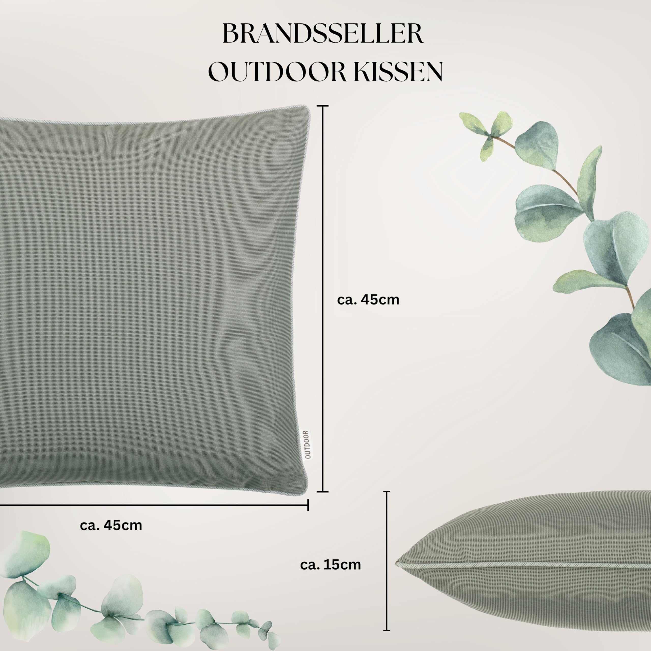 Brandsseller Set di 4 Cuscini da Esterno 45x45 cm – Cuscini Decorativi con Elegante Bordino a Contrasto – Idrorepellenti e Antimacchia per Giardino, Balcone, Terrazza e Divano – Taupe