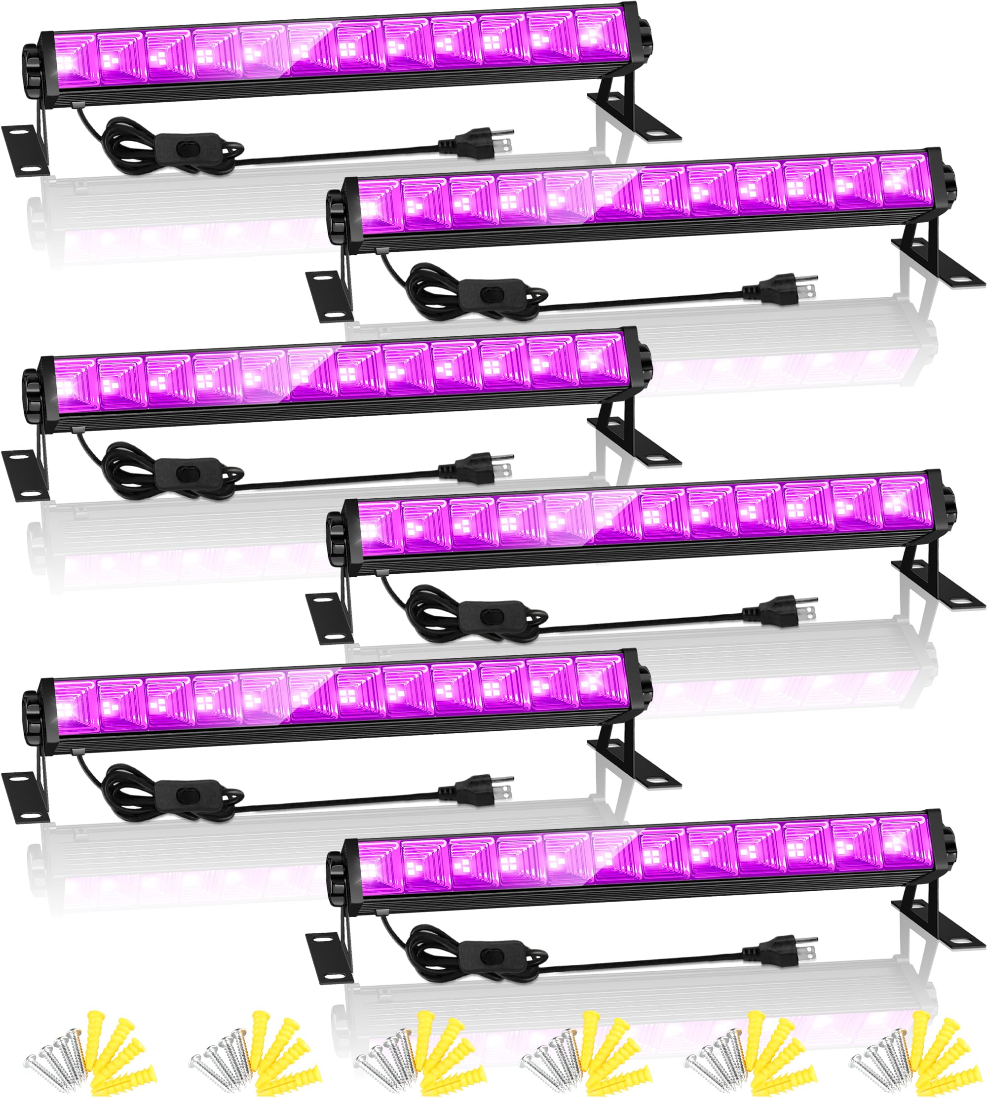 TigQiang 42W 6 Pack LED Black Light Bar, Blacklight Light Up to Lagre Area with 6ft Cable+Switch+Plug, Glow Party Light Supply for Halloween, Fluorescent Poster, Body Paint, Birthday,Classroom