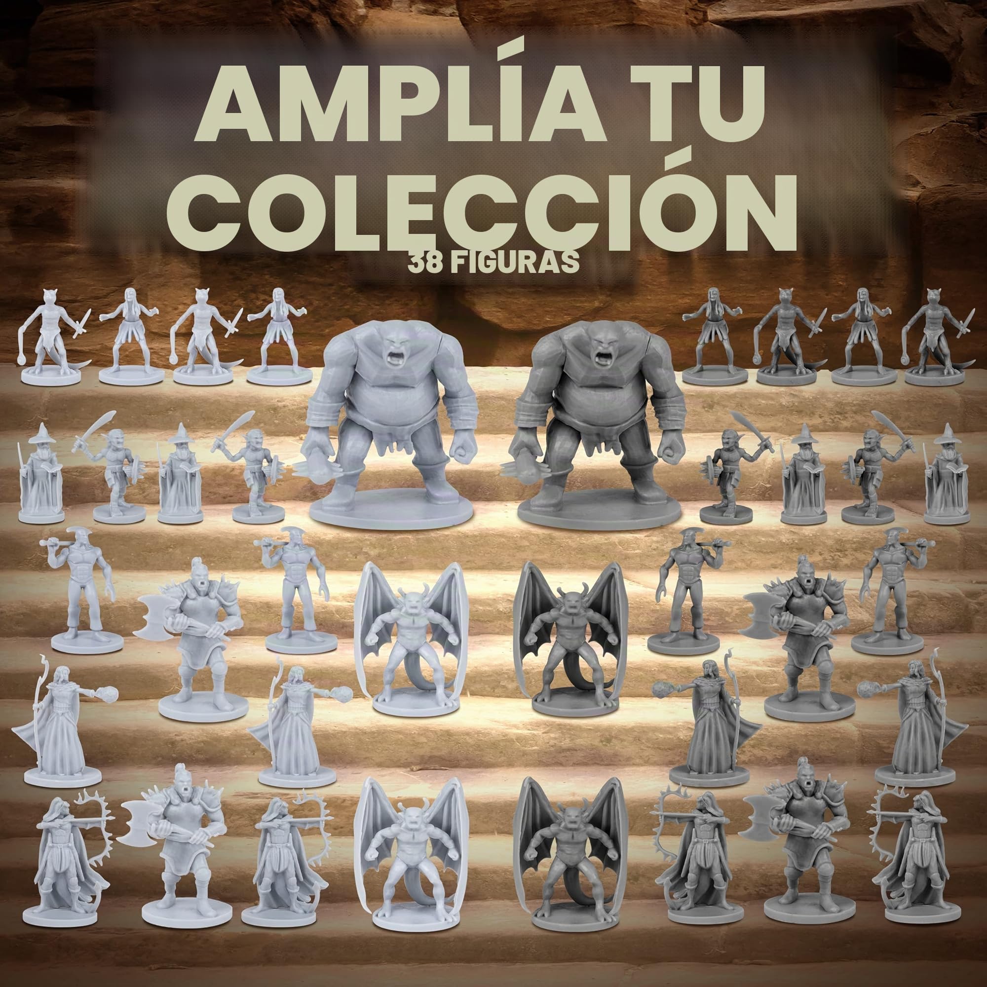 38 miniaturas de fantasía de Mesa RPG Figuras para Mazmorras y Dragones, Juegos de rol Pathfinder. Miniaturas a Escala de 28 mm, 10 diseños únicos, a Granel, sin Pintar, Ideal para D&D/DND