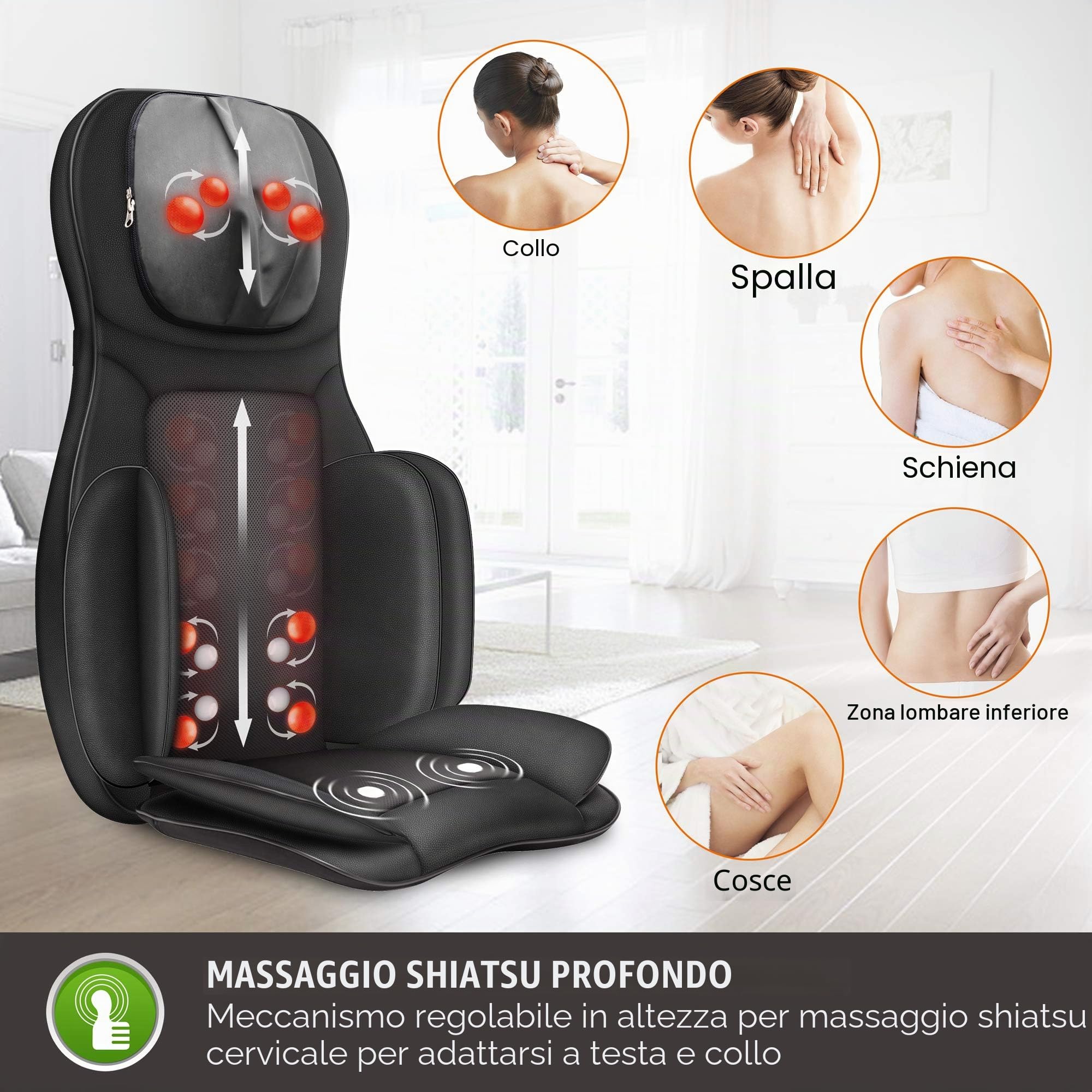 Snailax Massaggiatore Schiena e Collo con Calore e Compressione d’Aria, Sedile Massaggiante Shiatsu Massaggiatore Elettrico per Schiena e Collo, Poltrona Massaggiante per Natale Regali