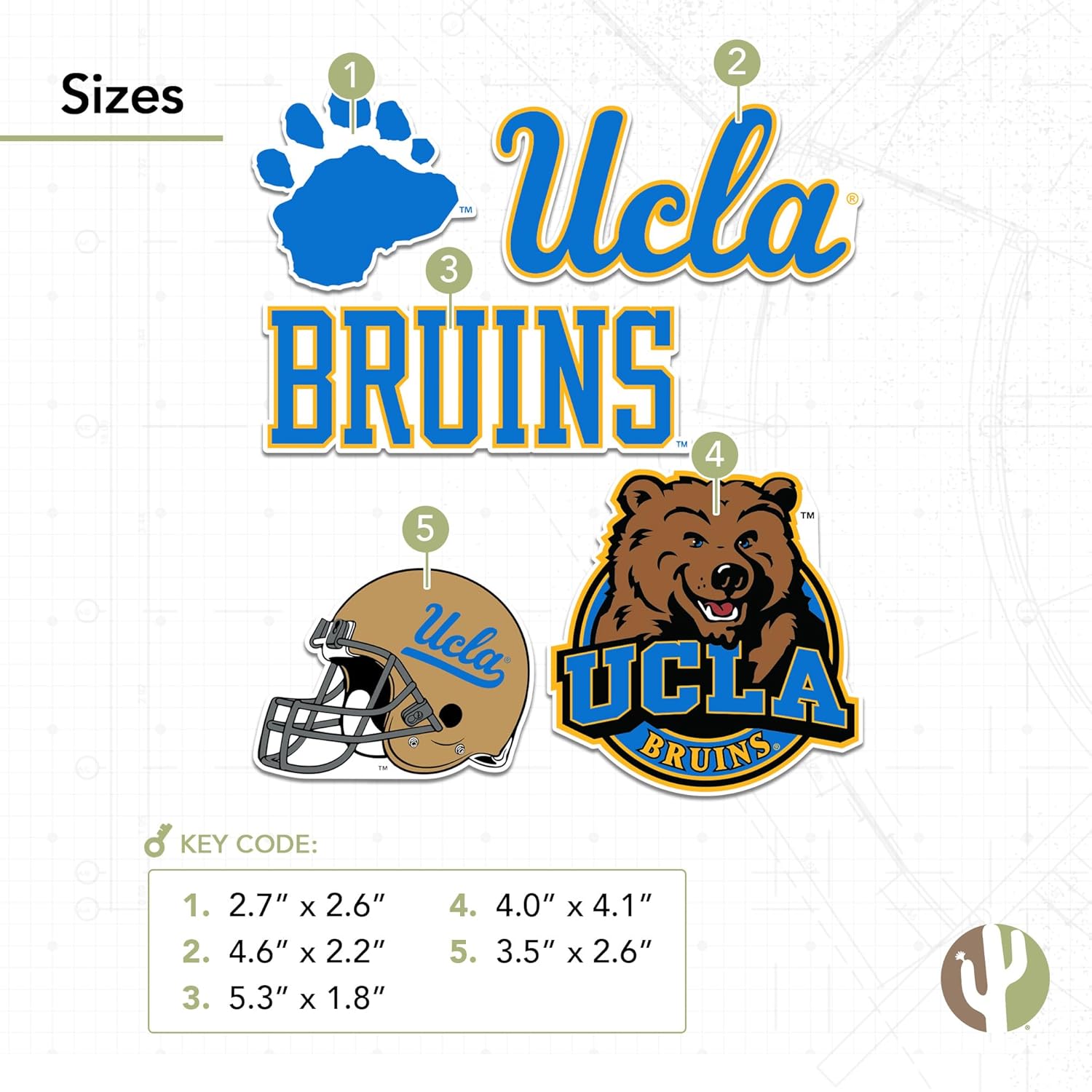 Desert Cactus UCLA Sticker University of California Los Angeles Bruinsr Vinyl Decals Laptop Water Bottle Car Scrapbook Sheet T2 (Type 2-2) - Image 3