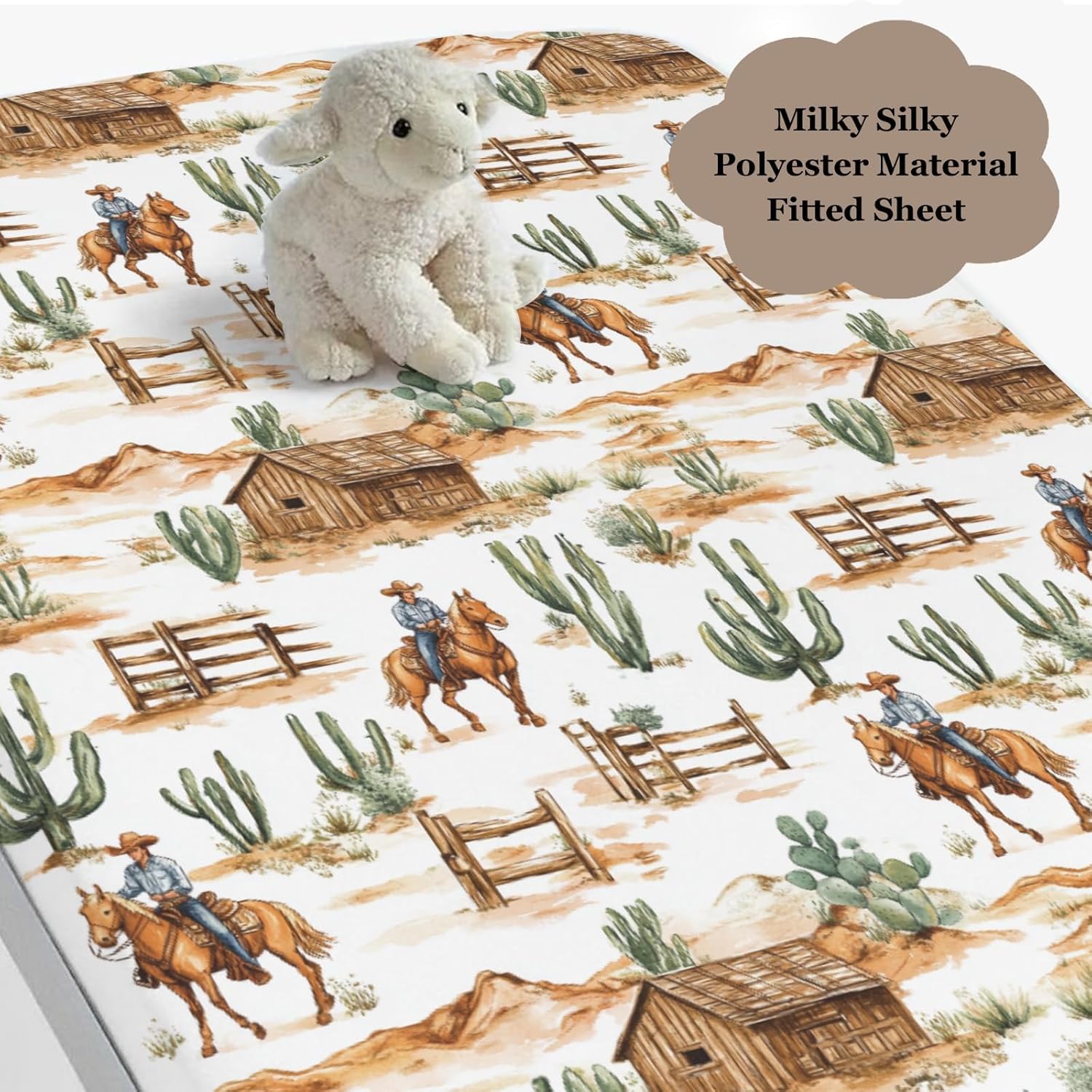Western Cowboy Horse Fitted Baby Crib Sheet for Boys Girls 52x28x9 in Vintage Cactus Barn Farm Fitted Crib Sheet Fits Standard Cribs and Toddler Mattresses Wild West Nursery Bed Sheets