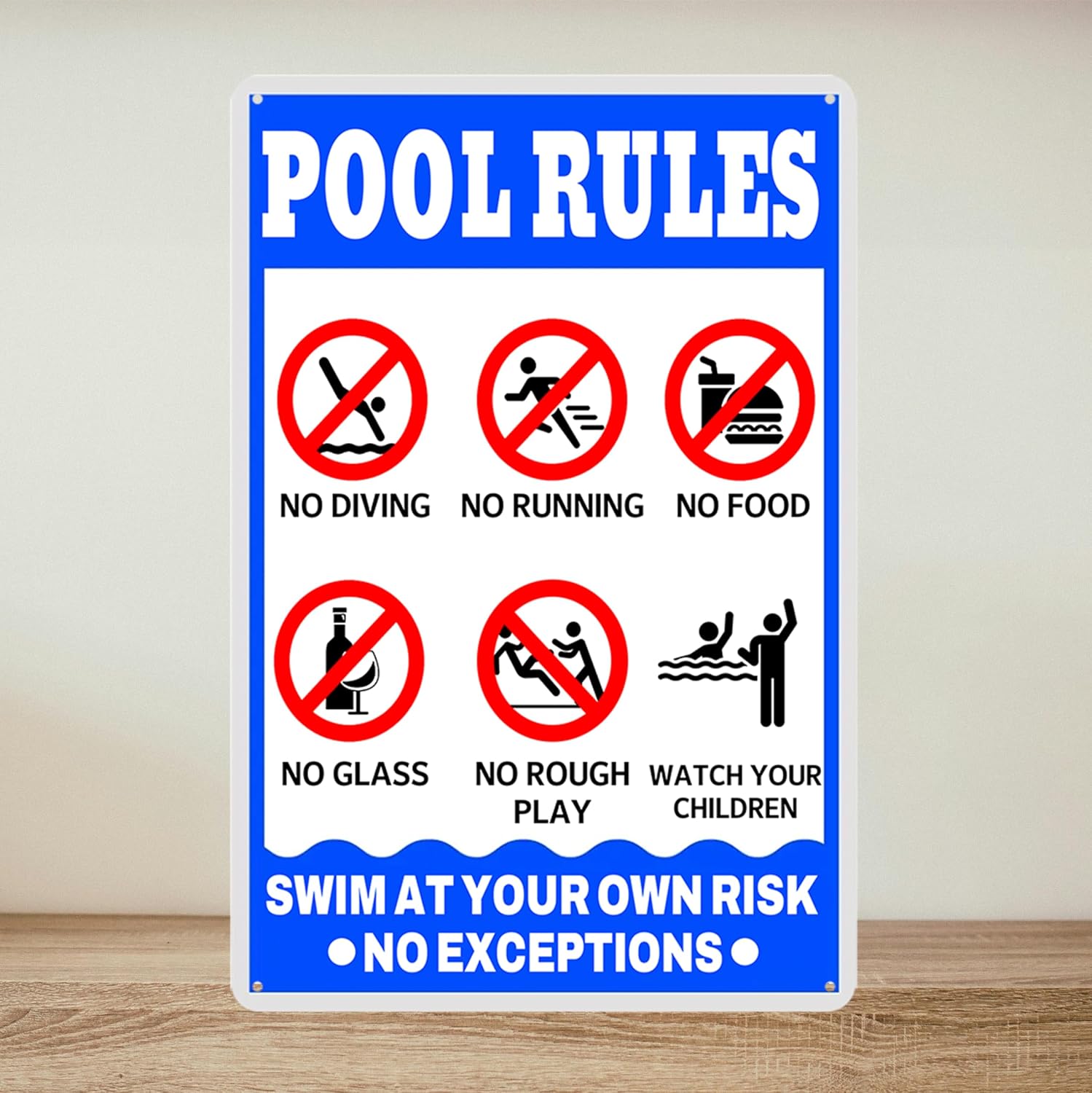 Pool Rules Signs Outdoor Pool Tin Sign Swim At Your Own Risk No Exceptions Personalized Swimming Pool Rules Decor Warning Metal Sign Vintage Water Park Safety 12x8 Inch image 4