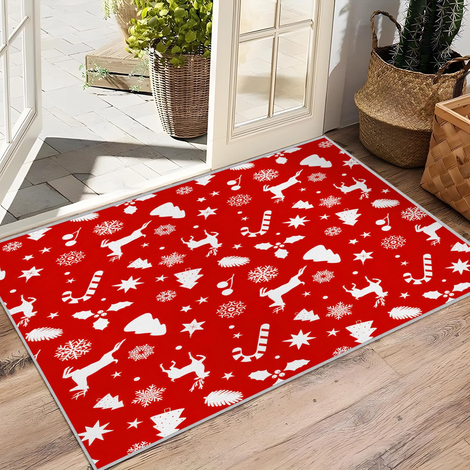 Großer waschbarer Kurzflor-Teppich 200x300, Weihnachten Teppich, Modern Rot Dünn Saugfähig Vielseitig für Wohnzimmer Schlafzimmer Oder Als Bettvorlege N73