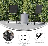 Vista 32 de EMMA + OLIVER Munroe Folding Patio Sling Chairs - Gray - All-Weather Textilene Seat and Back - Integrated Armrests - Set of 2