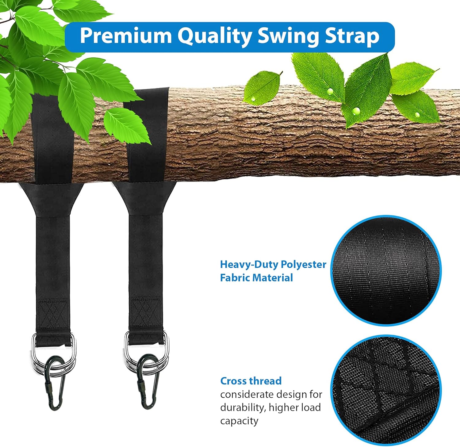 Outdoor People Co Set of 2 Tree Swing 10ft Strap Hanging kit with Travel Carry Handy Bag with Safe Lock Carabiners and Hooks,2500lbs Breaking Strength for Securing Hammocks-Tree Swings and Tires