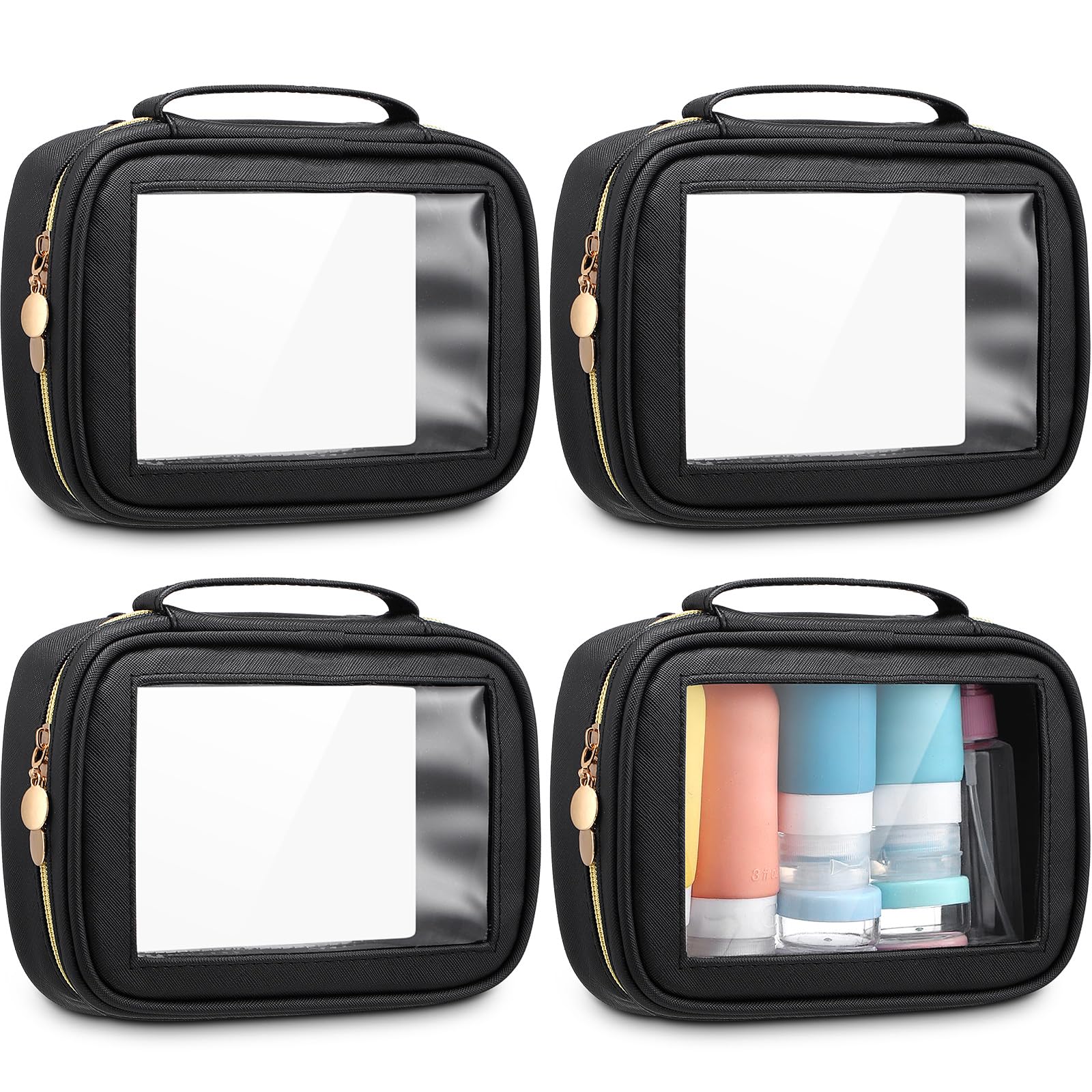 Kigeli 4 trousse trasparenti da viaggio per articoli da toeletta, piccole custodie per cosmetici, impermeabili, portatili, in pelle, con cerniera, organizer per auto, accessori essenziali per donne