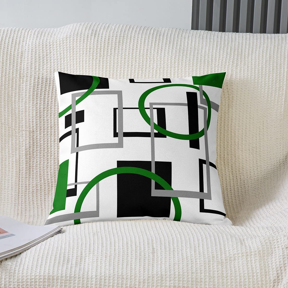 Juego de 4 fundas de almohada reversibles a cuadros geométricos verdes y negros para decoración del hogar para líneas de rayas cuadradas, juego de 4 fundas de cojín de arte moderno de 18 x 18 pulgadas