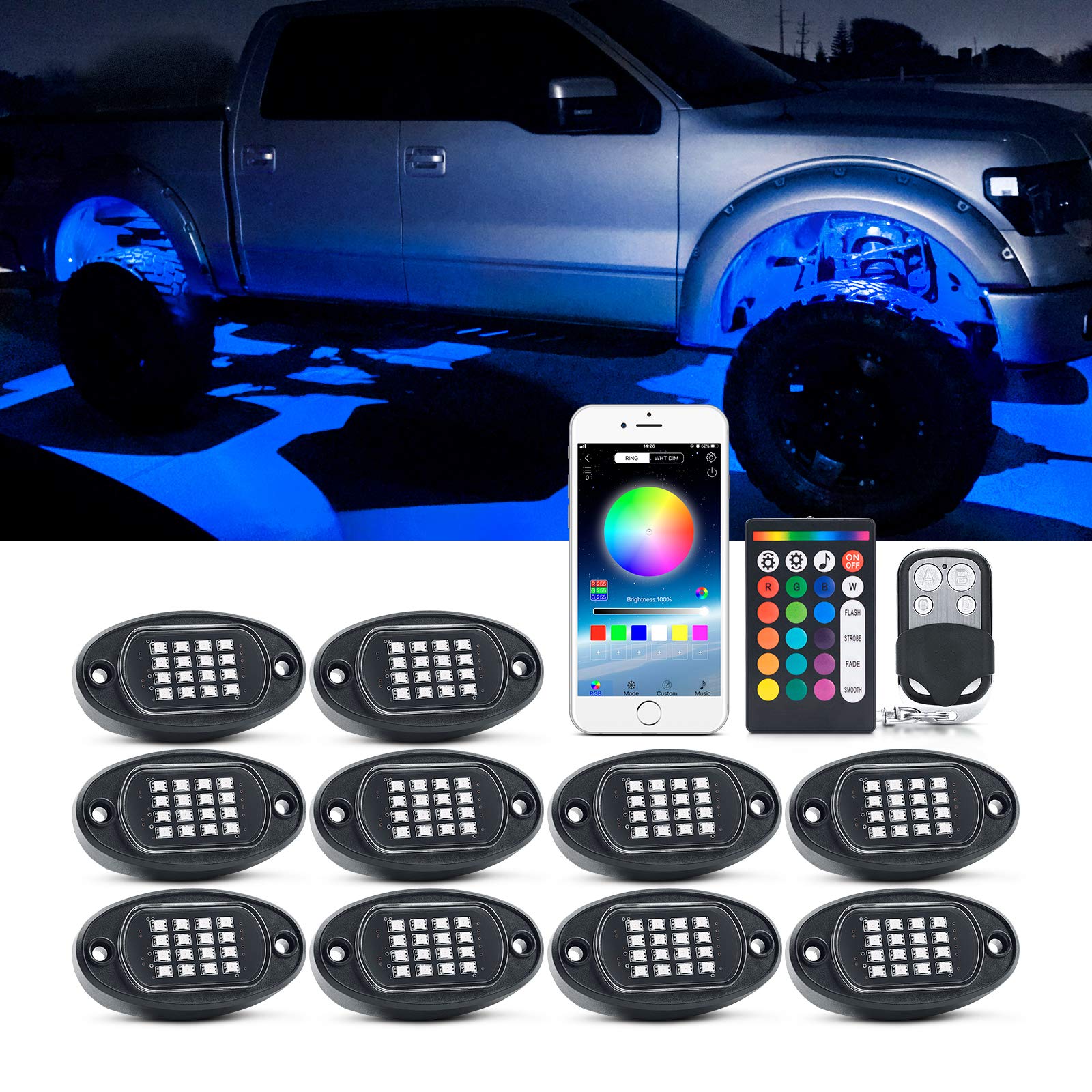 MustWin RGB LED Rock Lights, 90 LEDs Multicolor Neon Underglow