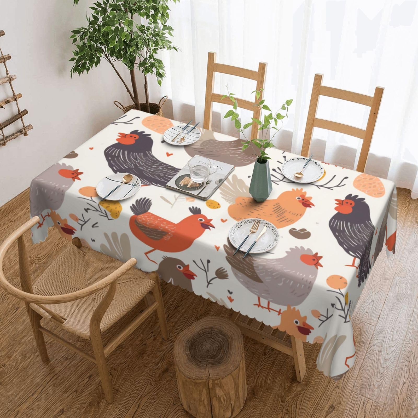 WPKJU Chicken Pattern Printed Rectangle Tablecloth 72x54 Inch with Lace Trim, Water-Resistant Washable Table Cover for Farmhouse Weddings, Outdoor Picnics & Holiday Dining