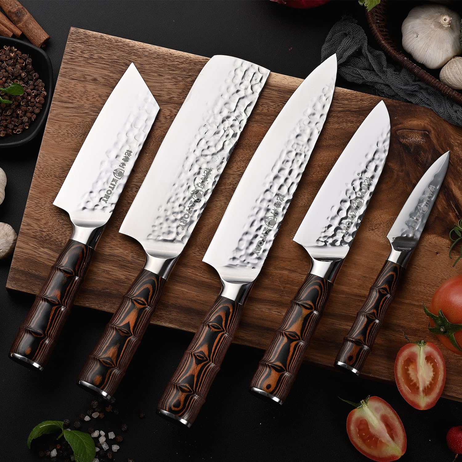 Couteau de Chef 20 cm, Couteau de Cuisine Professionnel, Lame Acier Inoxydable Haute Carbone, Poignée Bambou Ergonomique