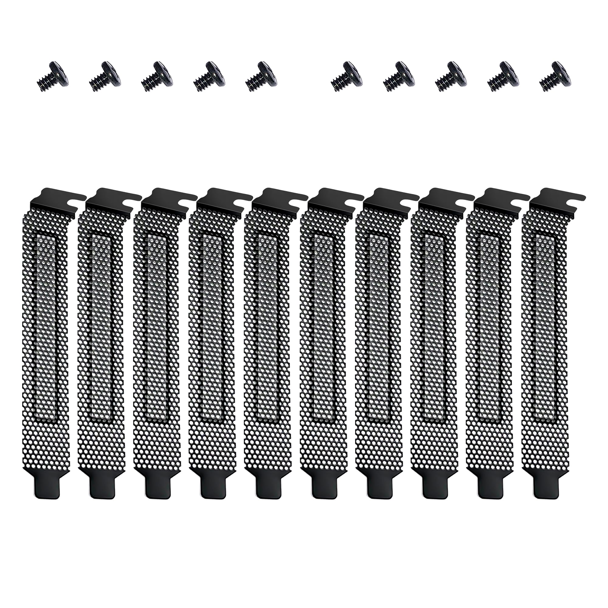10 coperture per slot PCI, in acciaio al carbonio, filtro antipolvere di ventilazione, piastra di copertura con viti per case del computer (120 x 20 mm, nero, 10 pezzi)