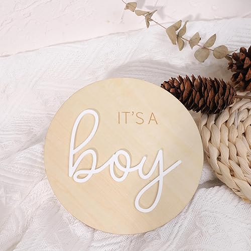 1 letrero de madera boho con texto en inglés "It's a Boy" Letrero de madera de revelación de género, anuncio de embarazo acrílico para niño o niña,