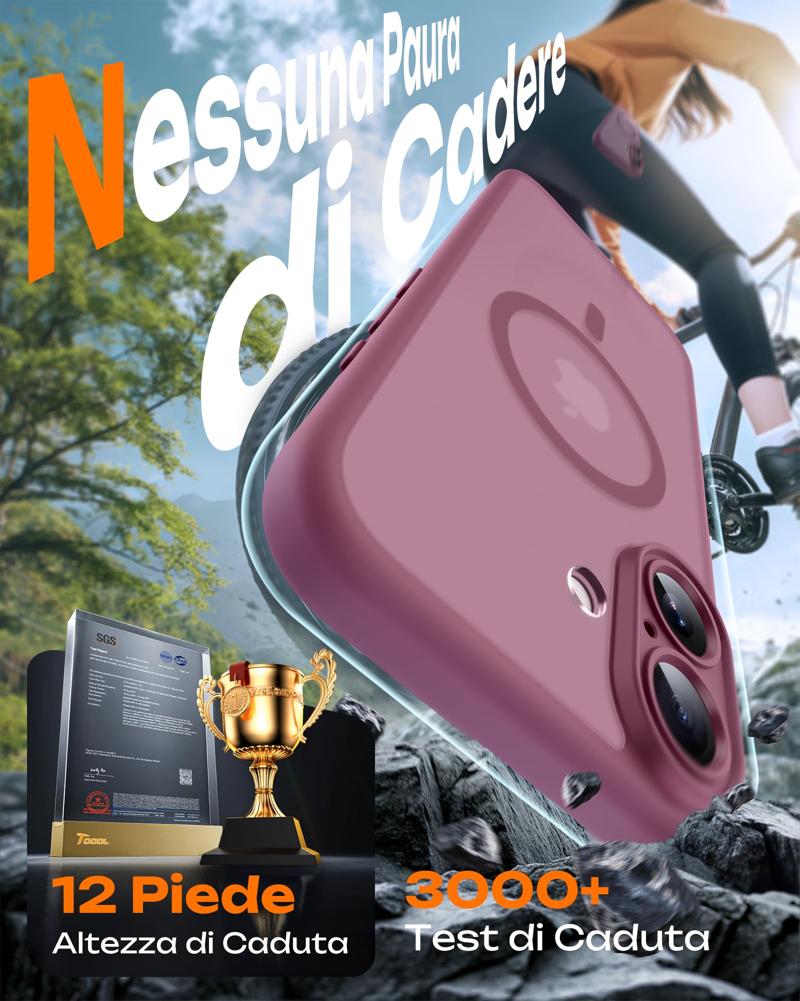 TOCOL Cover Magnetica per iPhone 17 6,3 Pollic, Compatibile con MagSafe, Anello Magnetico Incorporato, Protezione Fotocamera Integrata, Custodia Antiurto Traslucida Opaca, Prugna