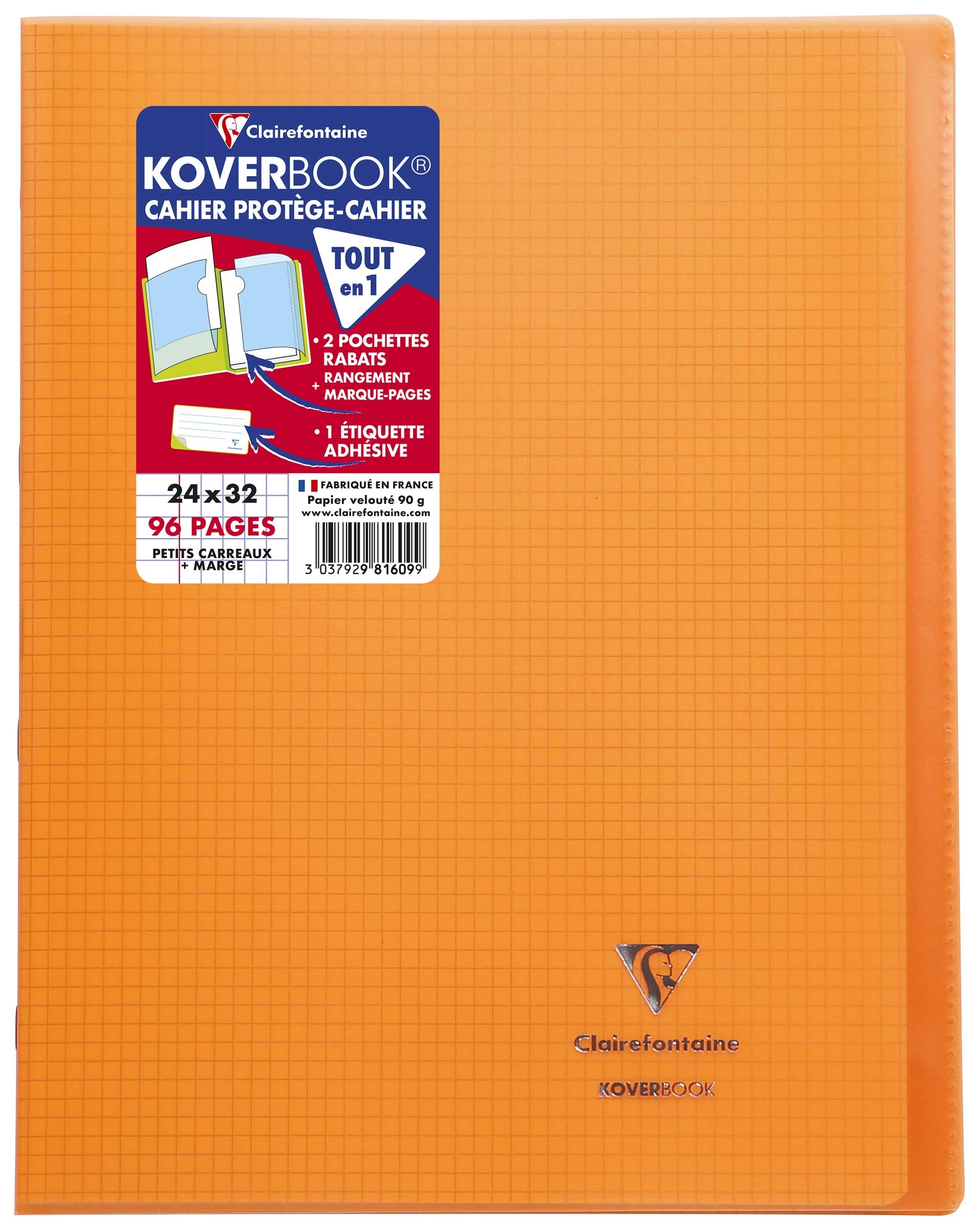 Clairefontaine 981609C A Set of 10 Orange Koverbook Stapled Notebooks, 24x32 cm, 96 Small Square Pages with Margin