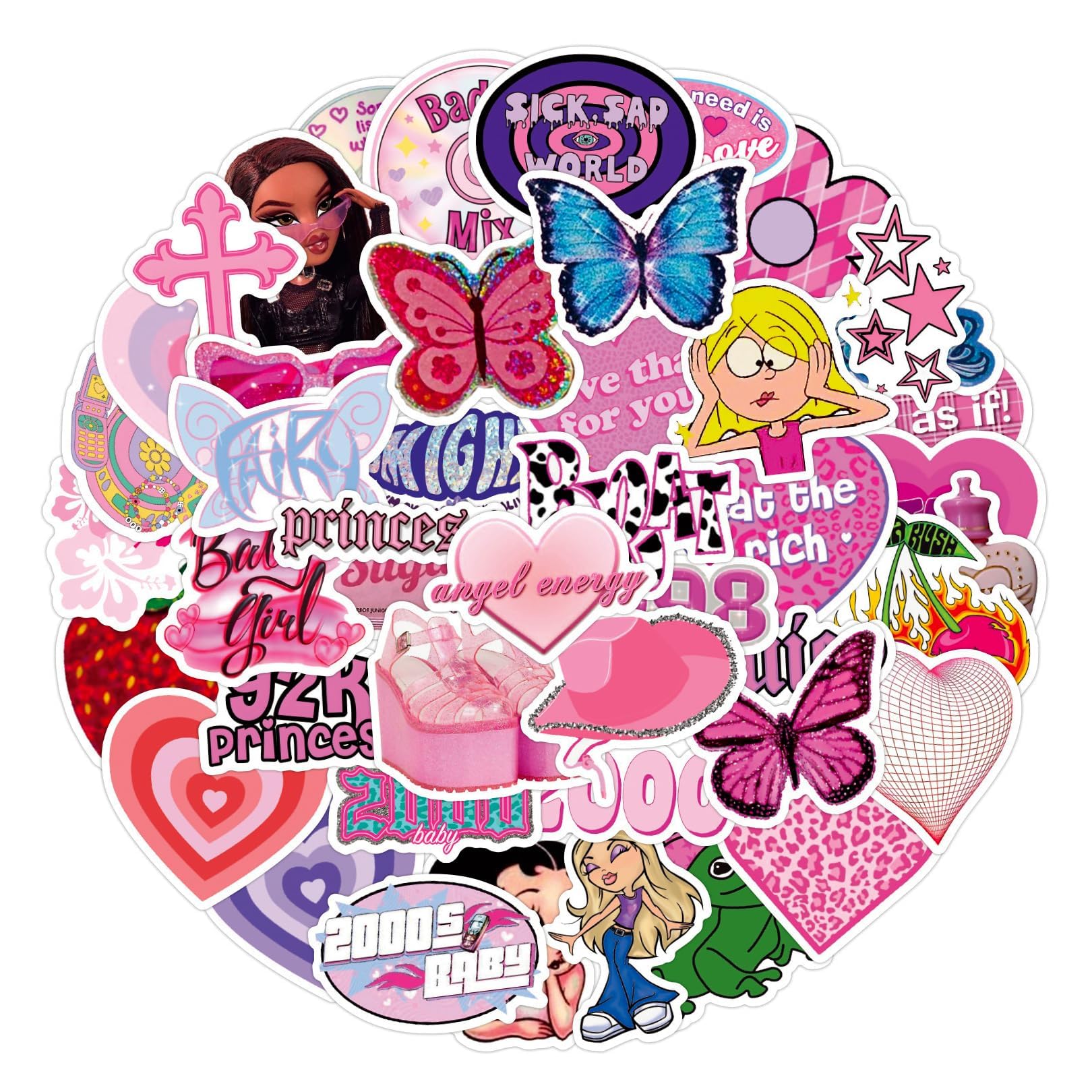 60 Pcs Y2k Stickers, Cute Girly Aesthetic Stickers, Pink Girly Sticker, for Scrapbook Laptop, Computer, Mobile Phones, Luggage, Skateboard, Water Bottles for Adults, Children and Teenagers.