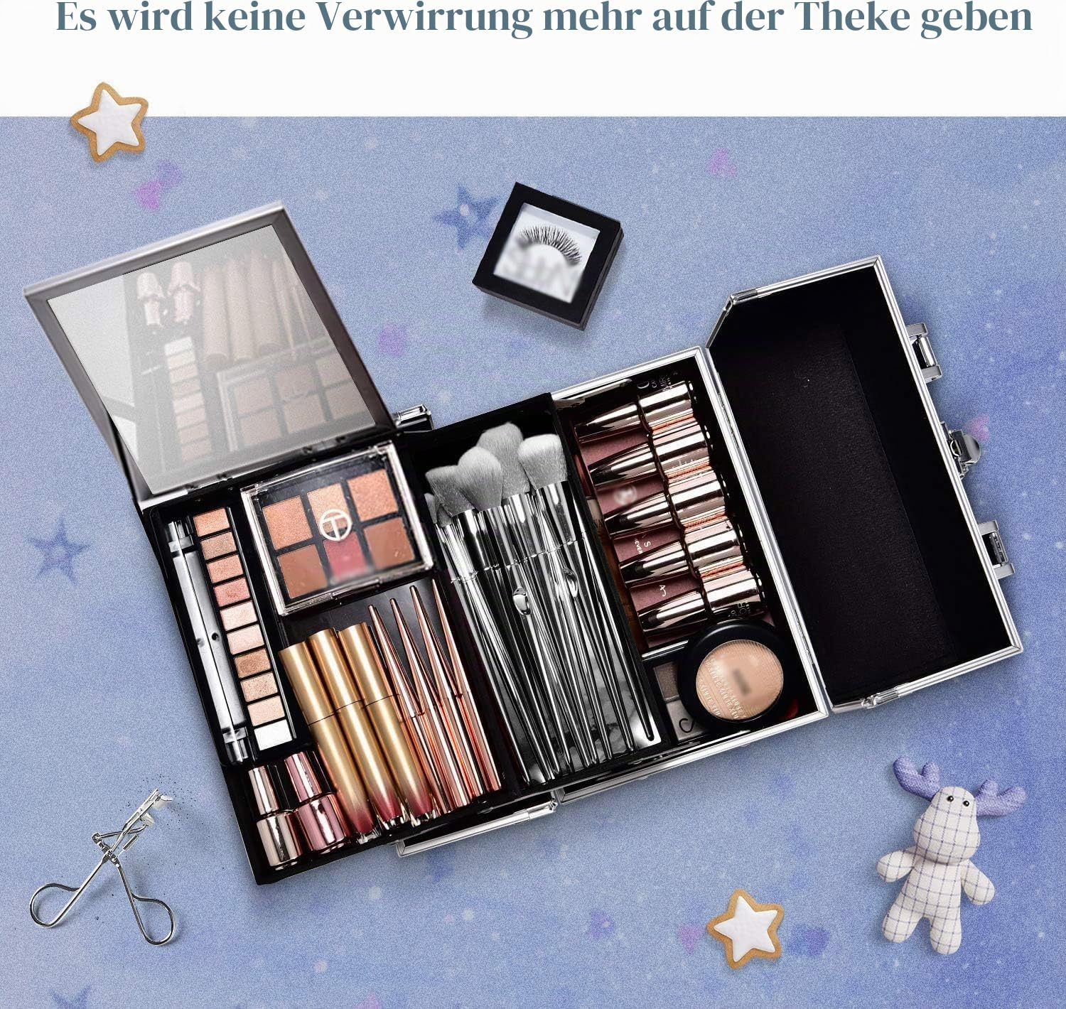 Joligrace Make-up-Box Kosmetiktasche Beauty-Aufbewahrungs-Zug-Etui mit Spiegel, M