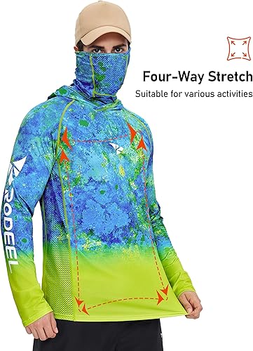 Miniatura 5 de Rodeel UPF 50+ - Camisa de manga larga para hombre, para senderismo, pesca, senderismo, con máscara, cuello UV, polaina con capucha