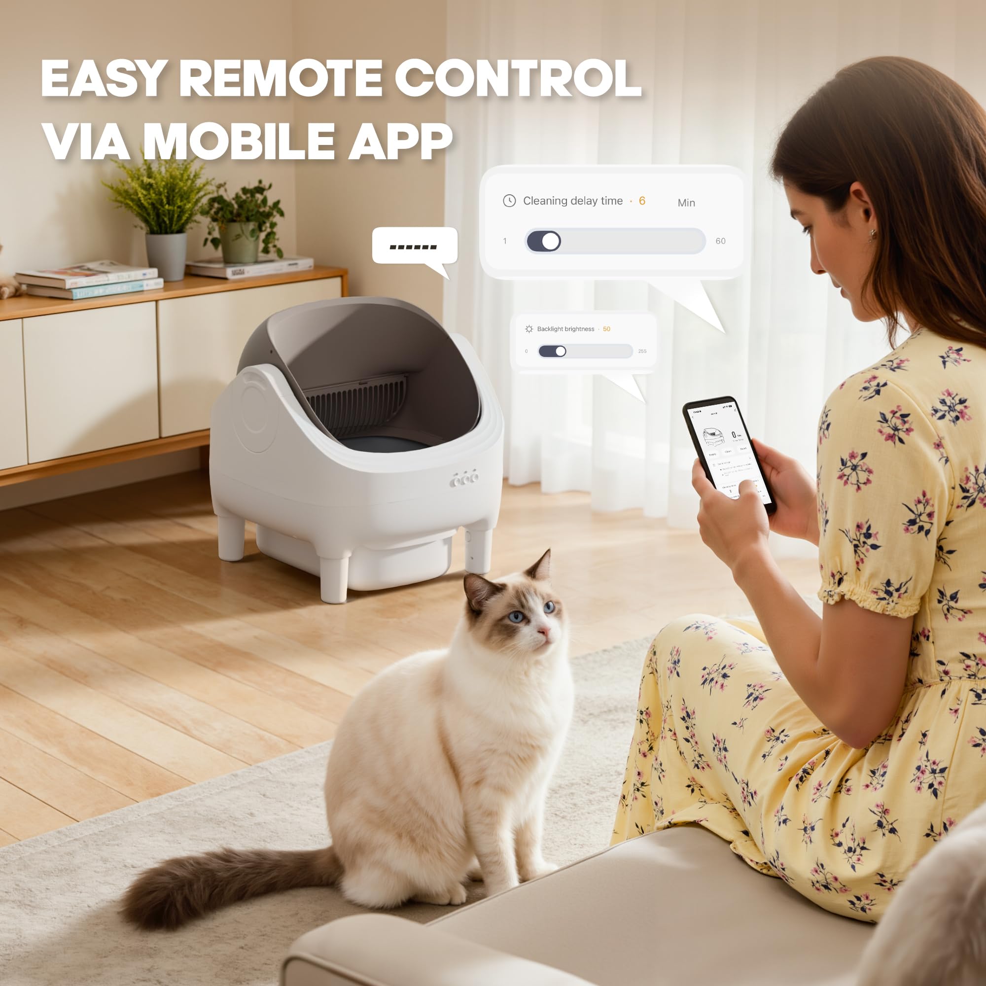 Greesum Self Cleaning Cat Litter Box – Automatic Open-Top Smart Litter Box with App Control, 15L Odor-Sealed Waste Bin, Ultra Quiet 35dB, Multi-Cat & Large Cat Compatible, with Trash Bags & Mat - image 4