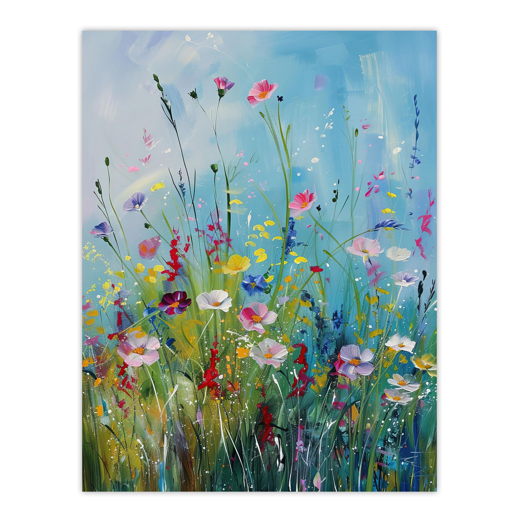 Artery8 Wildflower Meadow Floral Painting Wall Art Print Blue 18" x 24"