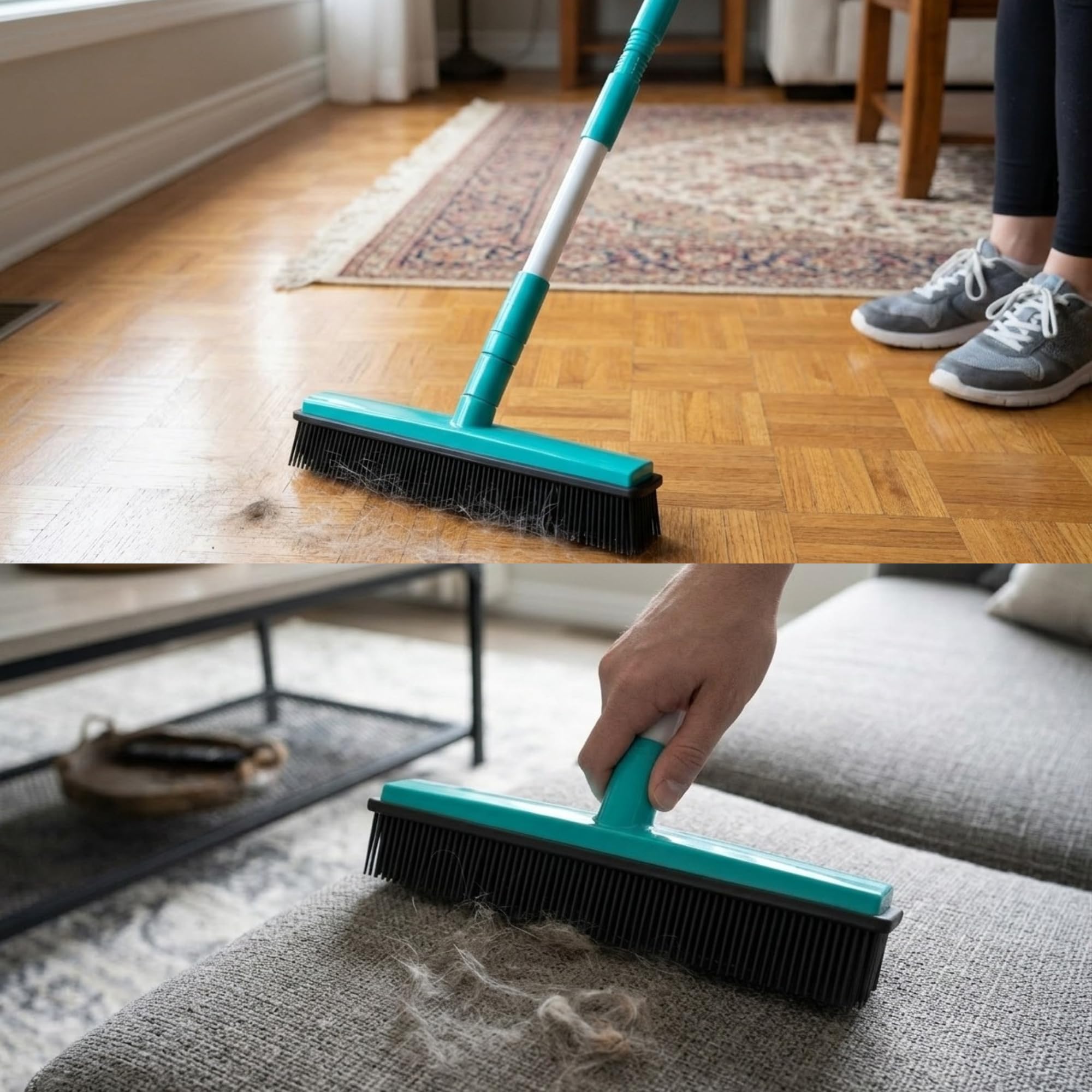 Scopa in Silicone Elettrostatica con Manico - Cattura Polvere e Peli Animali - Setole Flessibili per Tappeti, Divani e Pavimenti - Lavabile e Igienica