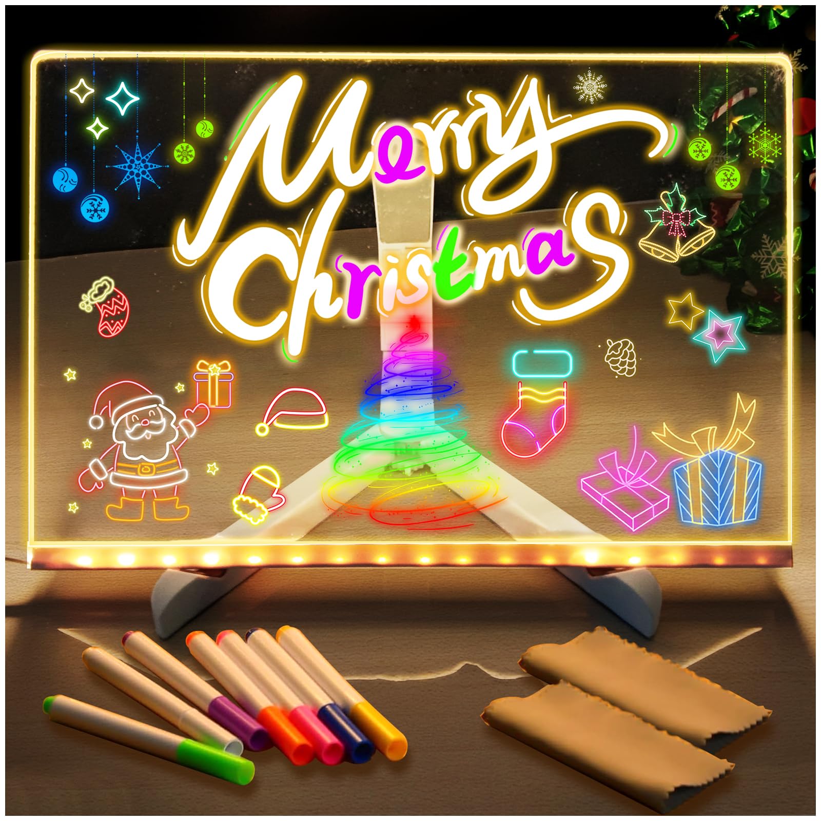 KutaKuta LED Note Board with 7 Colors Pen, Magic Light up Drawing Board Led Drawing Boards Led Note Board with Colours, Dry Erase Board with Stand Light up Acrylic Drawing Board for Home Cafe