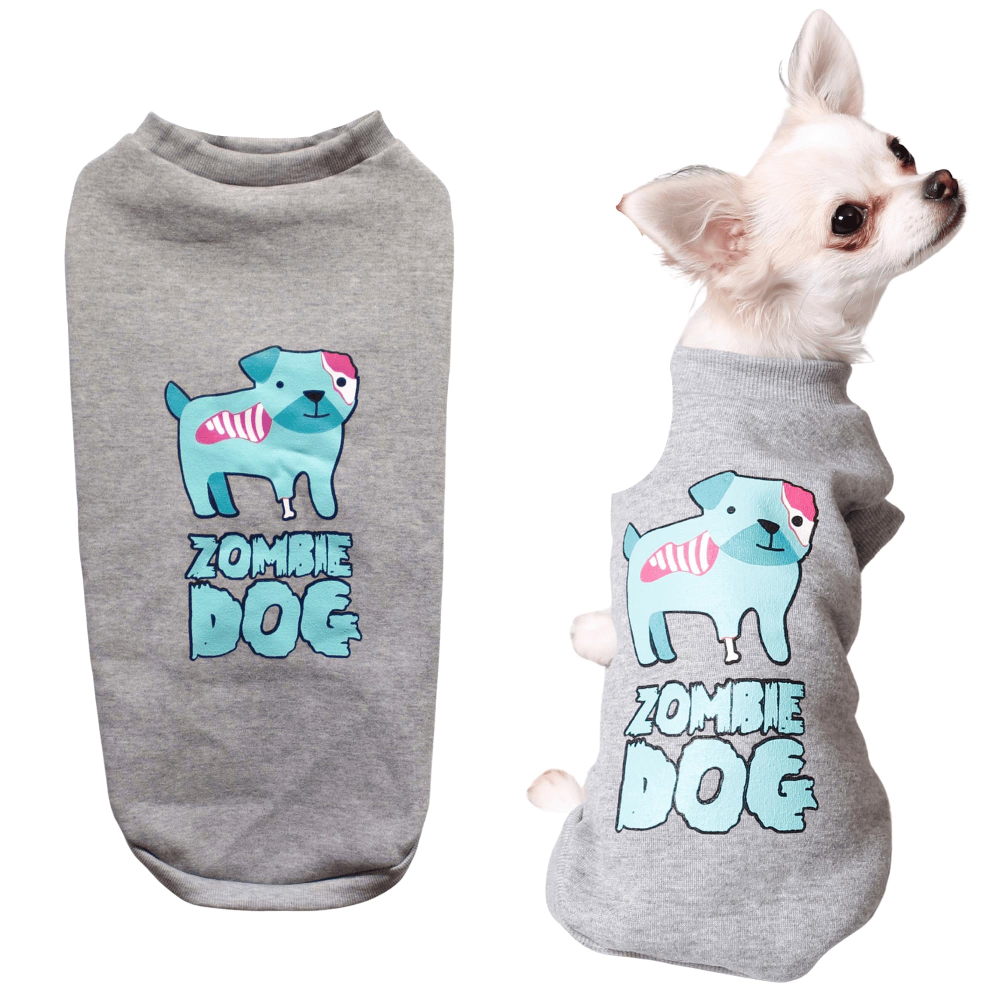 Dog Halloween Jumper, Pet Dog Sweater Zombie Halloween Dog Costume for Small Dogs Grey Machine Washable Funny Holiday Party Outfit for Puppies S/M - L33 x W17cm