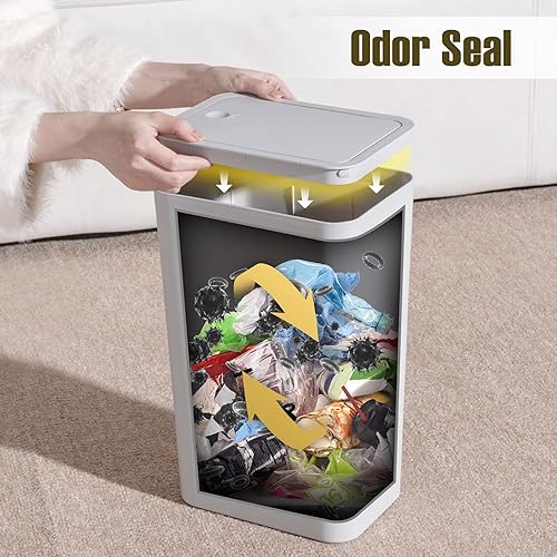 Miniatura 5 de TrashAid Paquete de 2 cubos de basura de baño con tapa, 2.6 galones  10 litros con tapa superior de presión, papelera de plástico con tapa