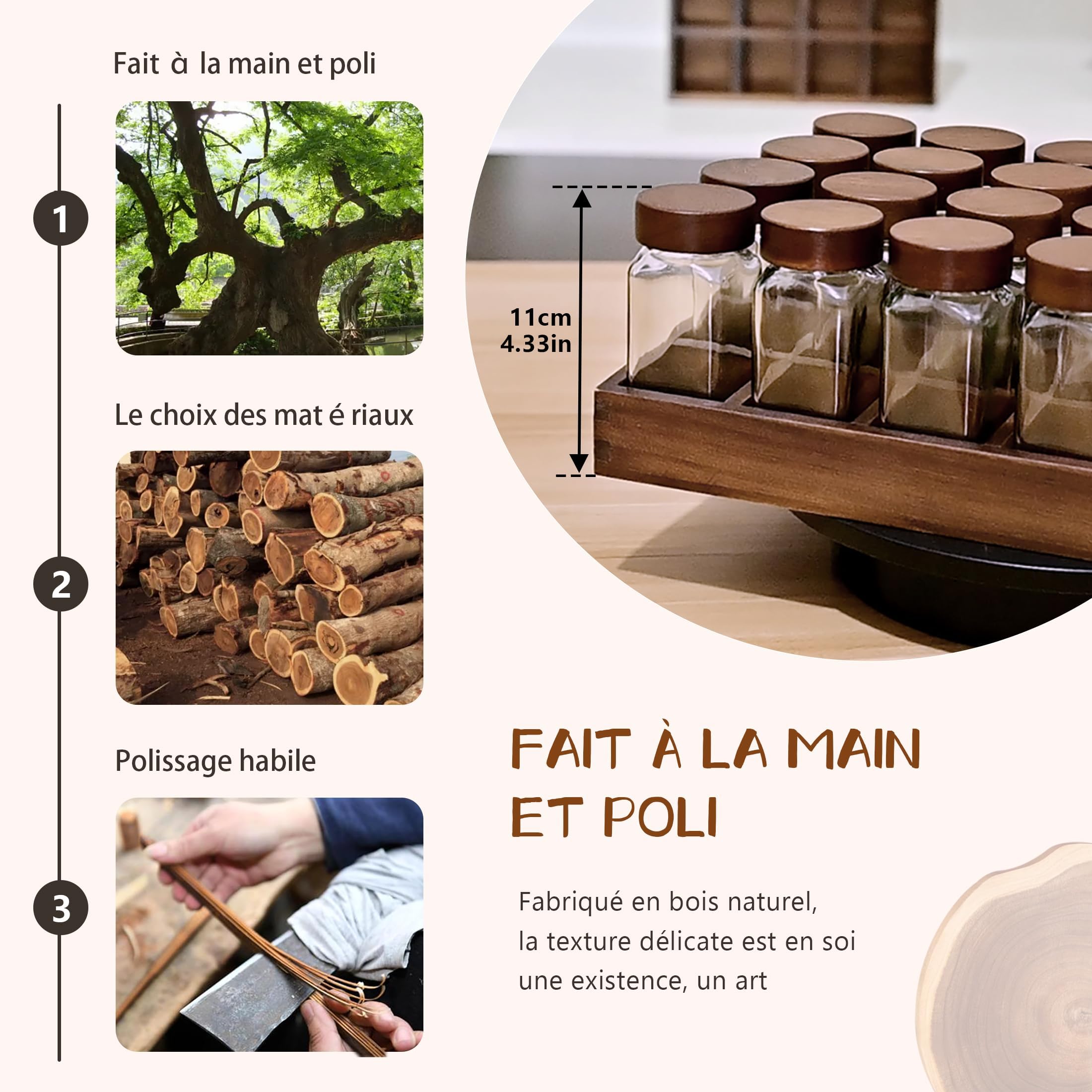 SAEIV Umweltfreundliches Akazien-Gewürzregal Holz mit 24 Fächern | 24 120ml-Gewürzgläser Drawer Organizer | Gewürzablag mit Gläsern 180 Deutsch Gewürzetiketten | Gewürzregal Stehend | Gewürz Organizer