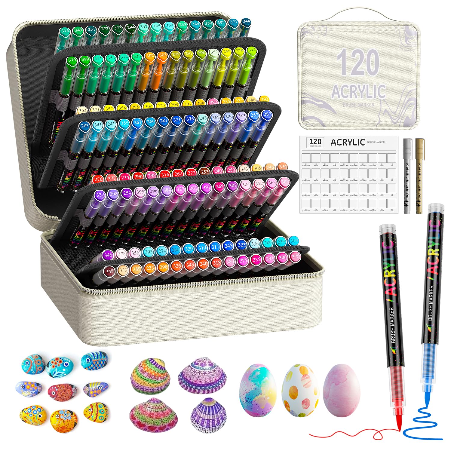 Sanyetral Rotuladores de pintura acrílica de 120 + 2 colores, marcadores de pintura para piedra, vidrio, madera, porcelana, cerámica, tela, bolígrafos acrílicos a base de agua