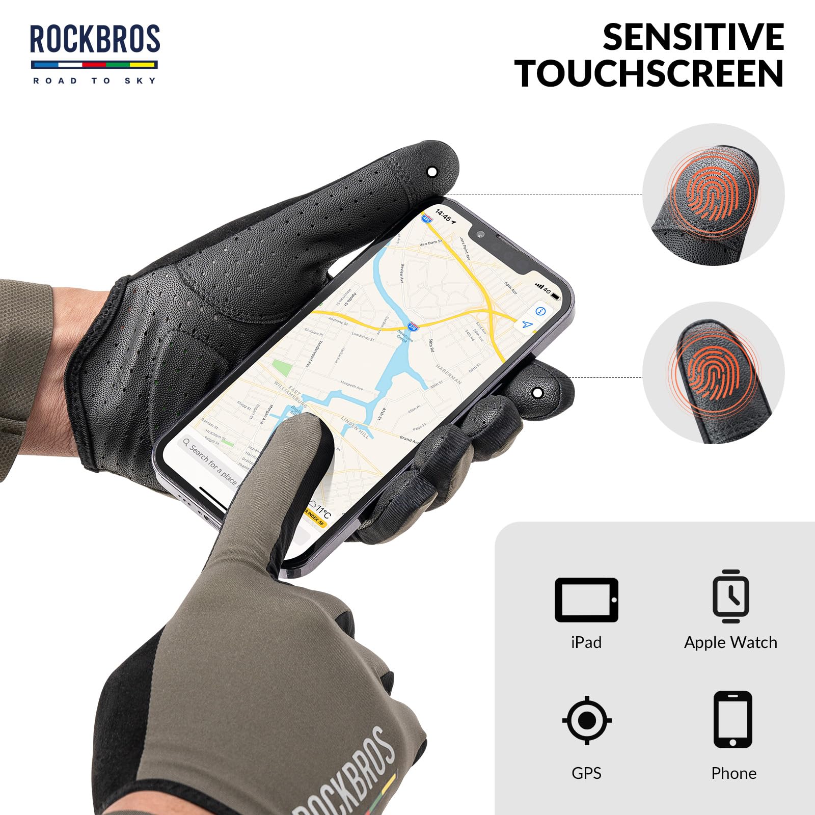 ROCKBROS Road-to-Sky Guanti Bici MTB, Guanti Ciclismo, Guanti Touchscreen Bicicletta, Guanti Antiurto Traspiranti, Guanti MTB Antiscivolo per Primavera Estate, Uomo e Donna
