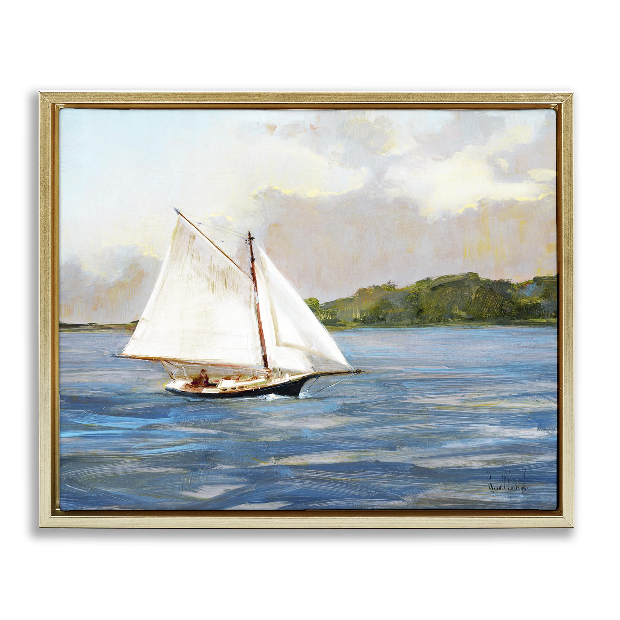 'White Sailboat on Calm Blue Sea'| Floating Frame Canvas Art