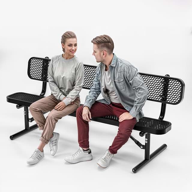 Heavy-Duty Outdoor Metal Bench With Backrest