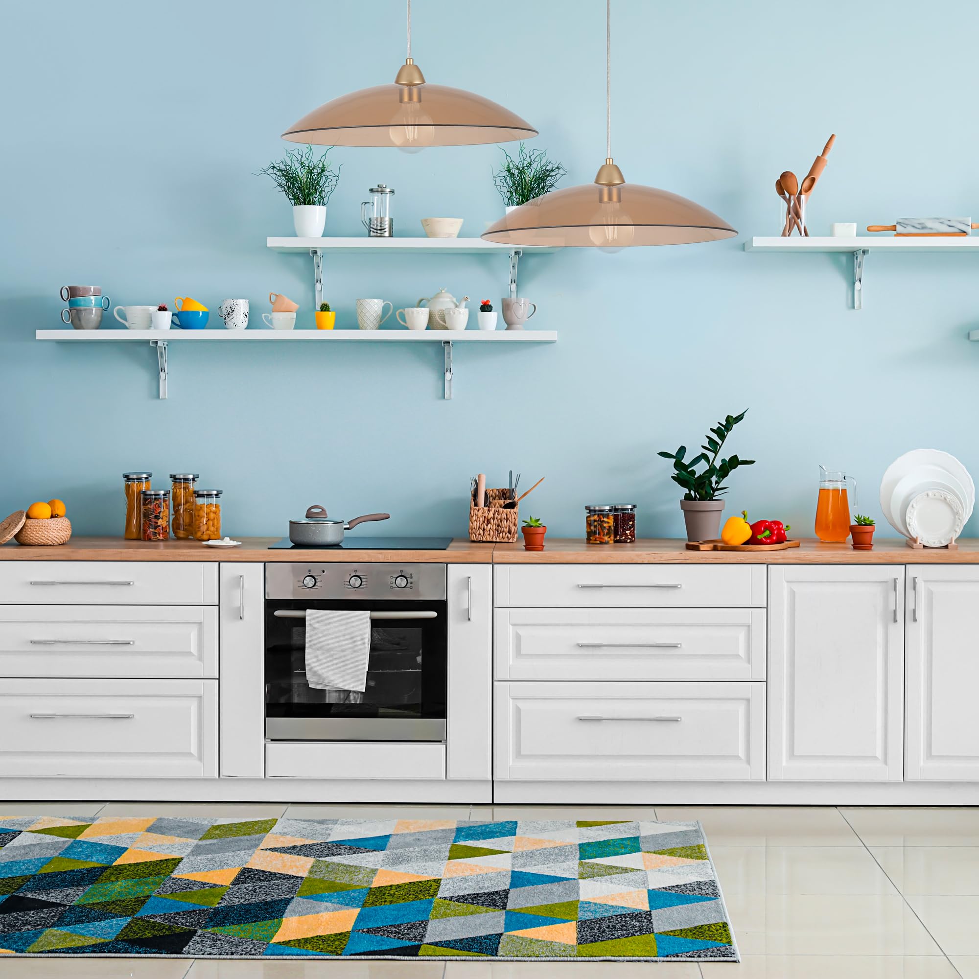 LEOLUX Alexander – Lampadario a Sospensione Moderno Ø50 cm – Design Minimal in Vetro – Attacco E27 LED – Ambra – Lampada da Soffitto per Cucina, Soggiorno e Tavolo da Pranzo