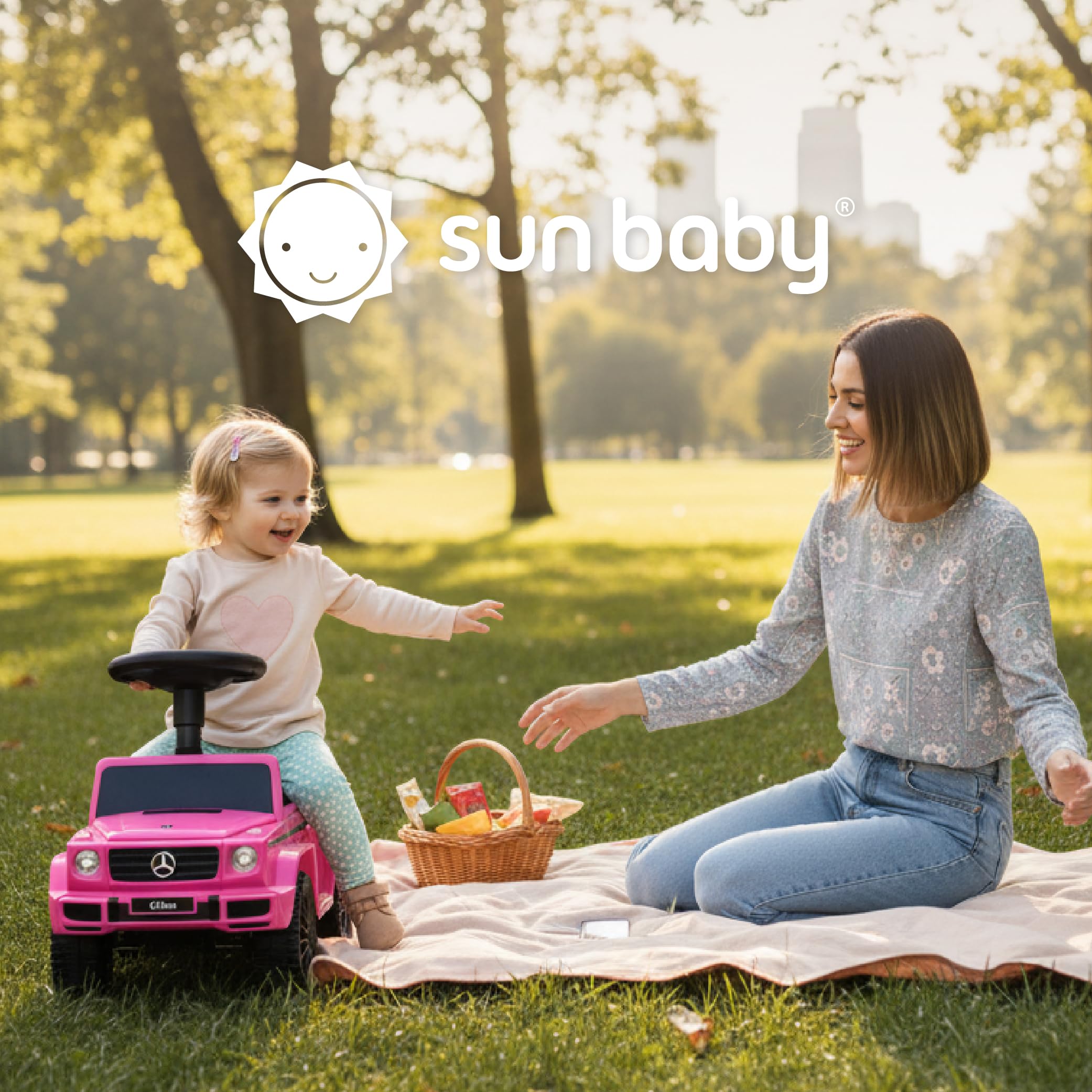 sun baby Coche de Empuje Mercedes Benz G, Coche para Niños a Partir de 1 año, Volante con Sonido, guantera, Rueda de Repuesto Falsa (Rosa)