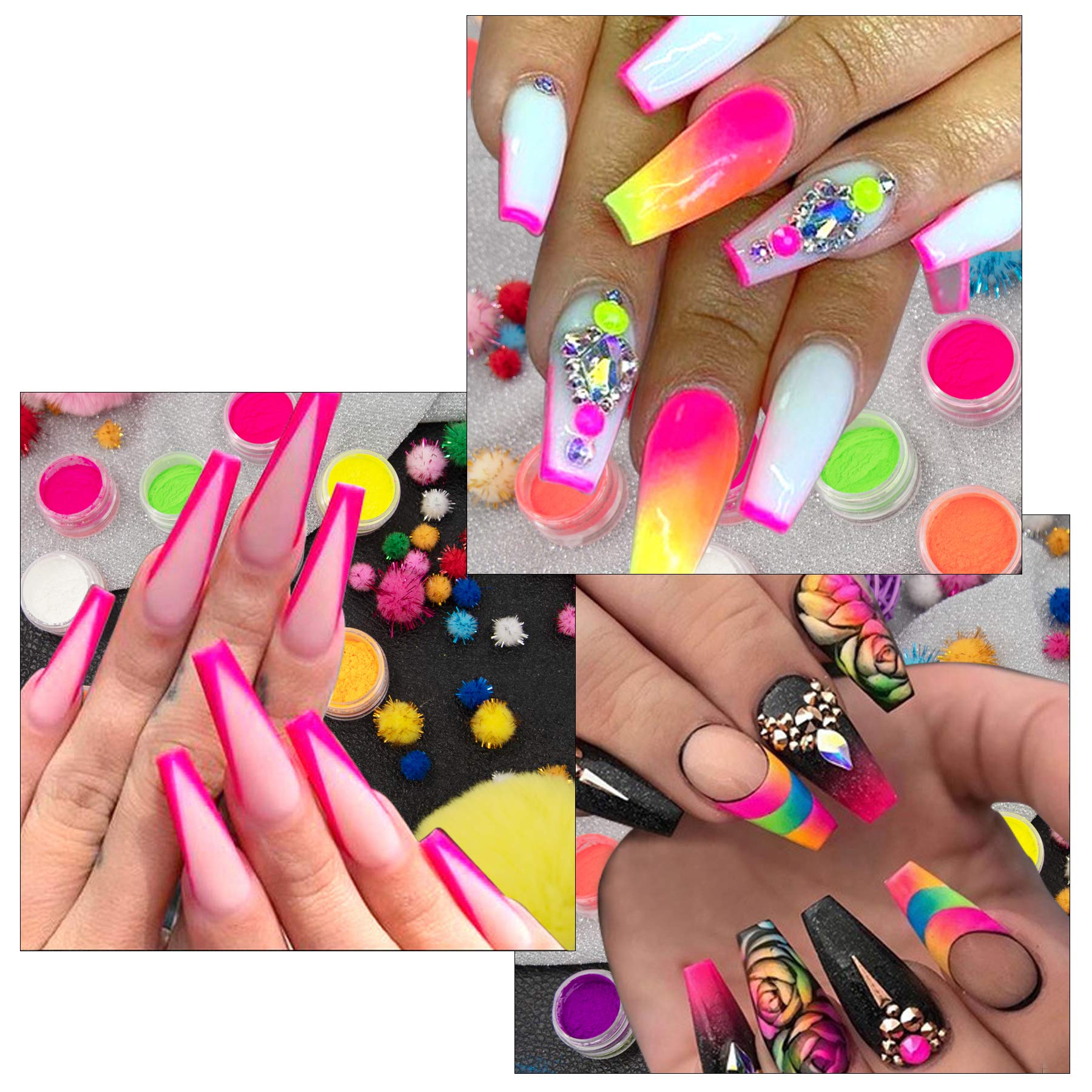 Duufin 24 Colori Pigmenti in Polvere per Unghie Polvere Neon Unghie per Nail Art Unghie Decoración
