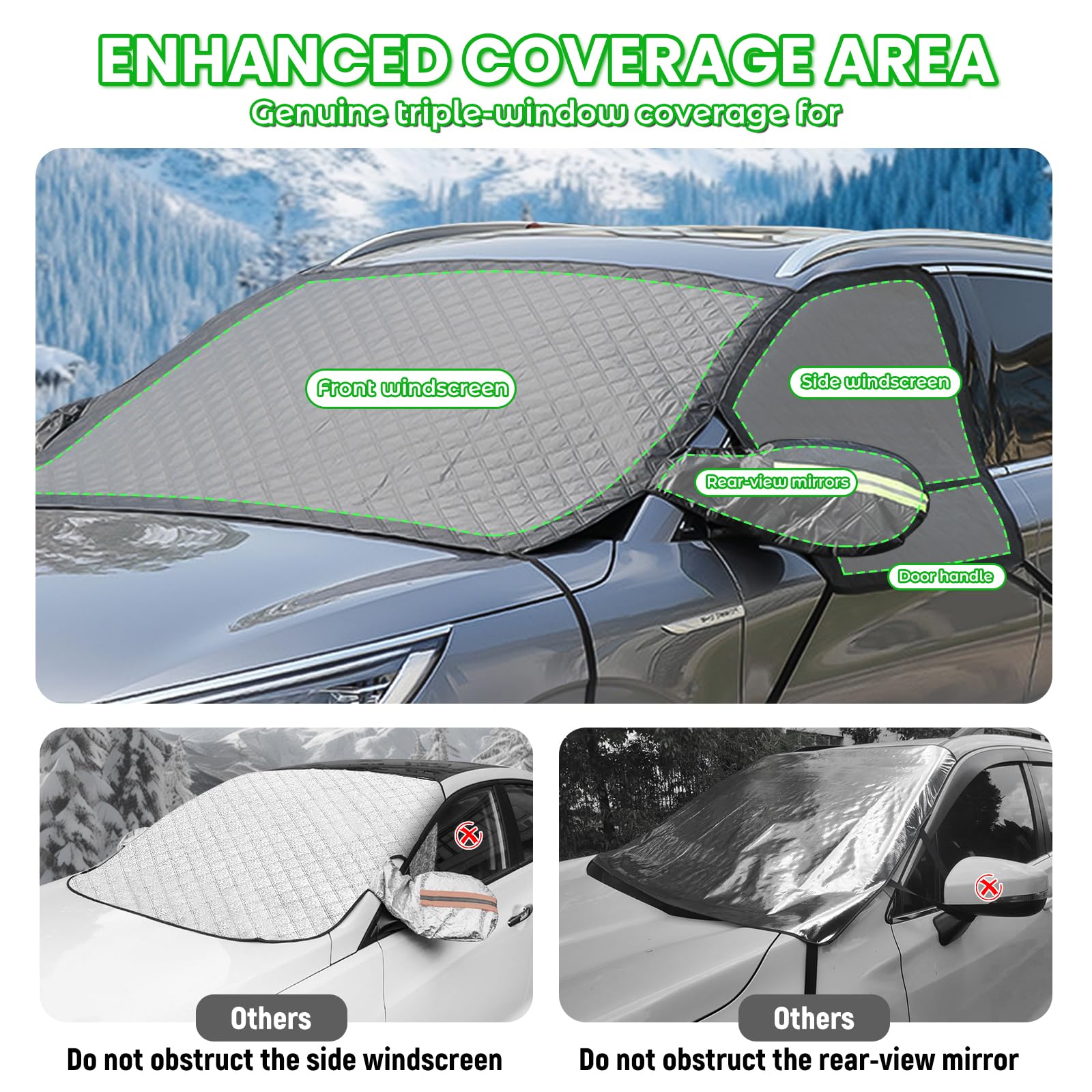 auvstar Protector de Parabrisas, Espesado Cubre Parabrisas Invierno,Cubierta Plegable para Coche y SUV, Protege de Hielo, Nieve y Viento (Negro)
