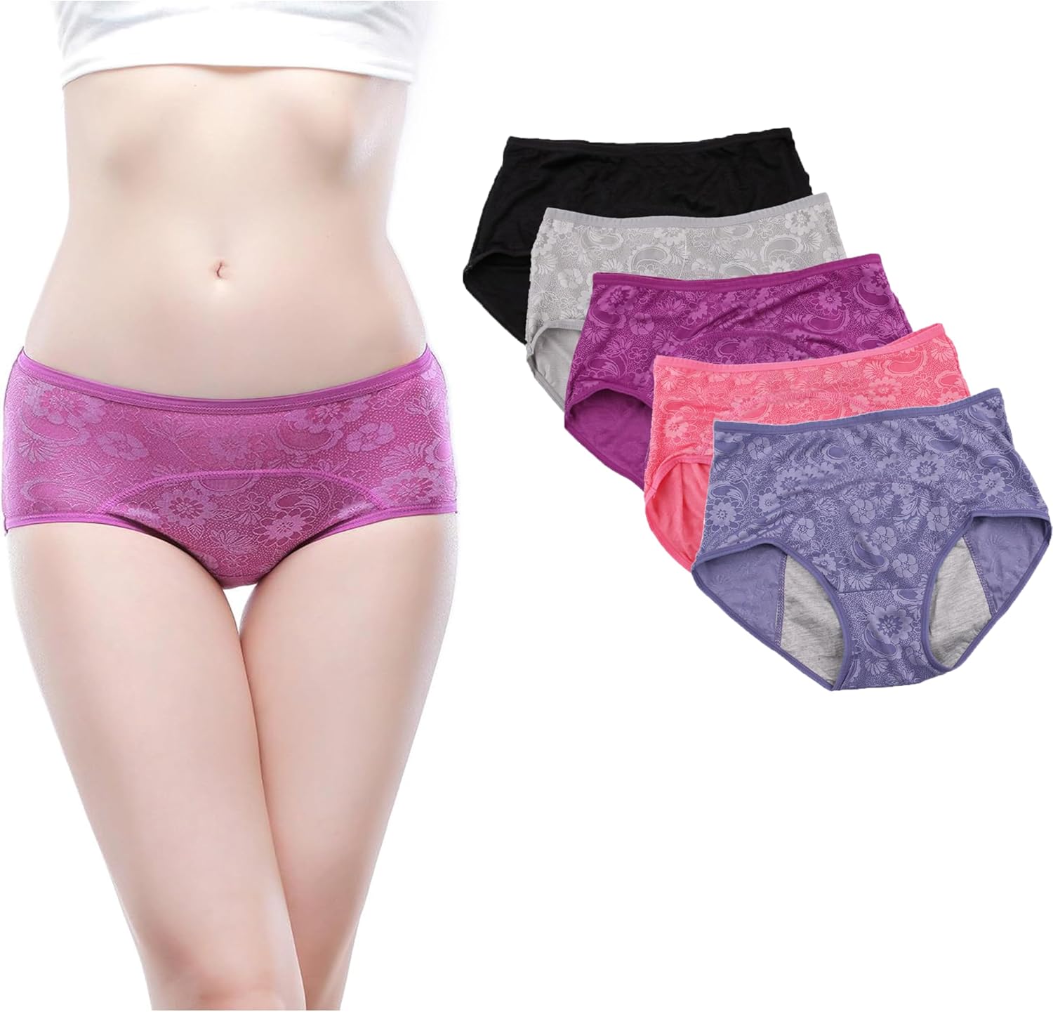 YOYI FASHION Women Menstrual Period Briefs Jacquard Easy Clean Panties US Size XXS-5XL/12