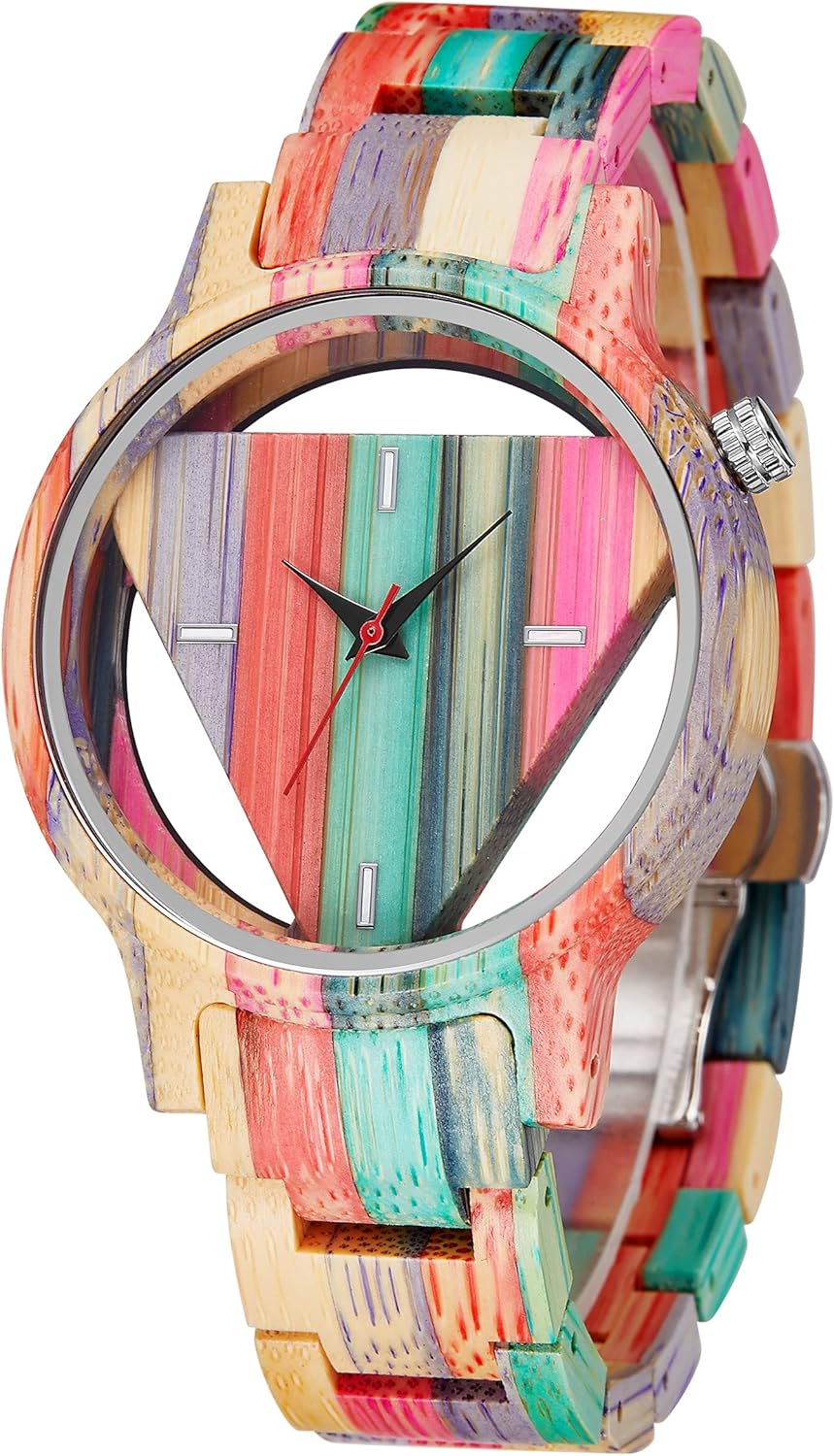 Tiong Brand Wooden Watches Mens with Handmade Colorful Bamboo Wood Watch Analog Date Quartz Wooden Watch for Men