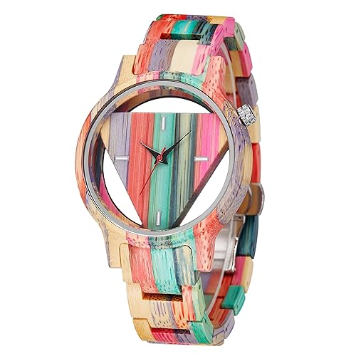 Tiong Brand Wooden Watches Mens with Handmade Colorful Bamboo Wood
