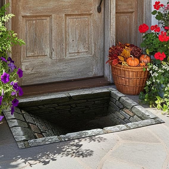 Optical Illusion Door Mat, 50x80x2cm 3D Hole Rug, 3D Trap Optical Visual Illusion Rugs, Playroom Floor Carpet Mat Non-Slip for Indoor Outdoor Entrance, Living Room, Office, Bedroom, Porch Decor