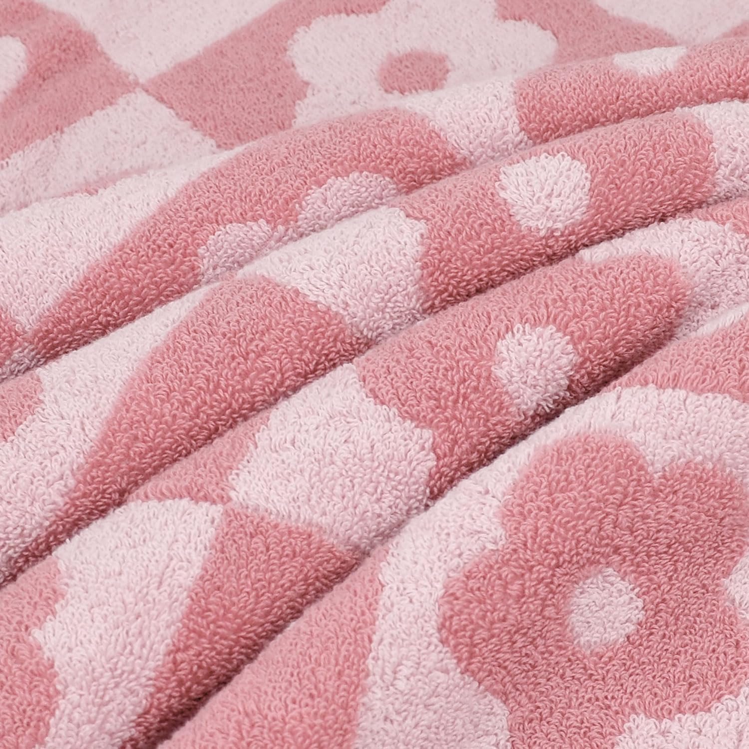 Jacquotha Lot de 2 Serviettes de Bain de Luxe à Carreaux Floraux, Serviettes Roses pour Femmes et Filles, 69,9 x 140,7 cm, décoration Mignonne pour Salle de Bain et Piscine, en Coton
