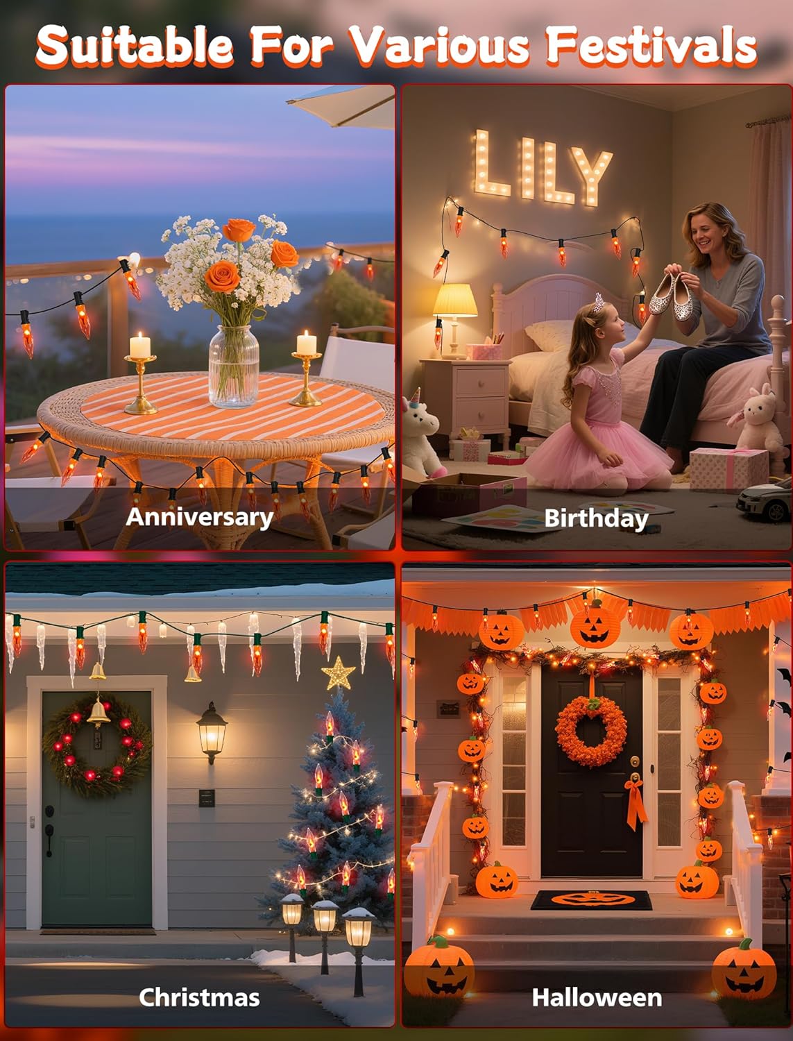 Orange Flickering Flame Light Bulbs with E12 Base, 12 Pack C18 Christmas Light Bulb 1W, Candelabra Night Light Bulbs for Christmas String Light ,Electric Window Candle Light,Halloween Chandelier