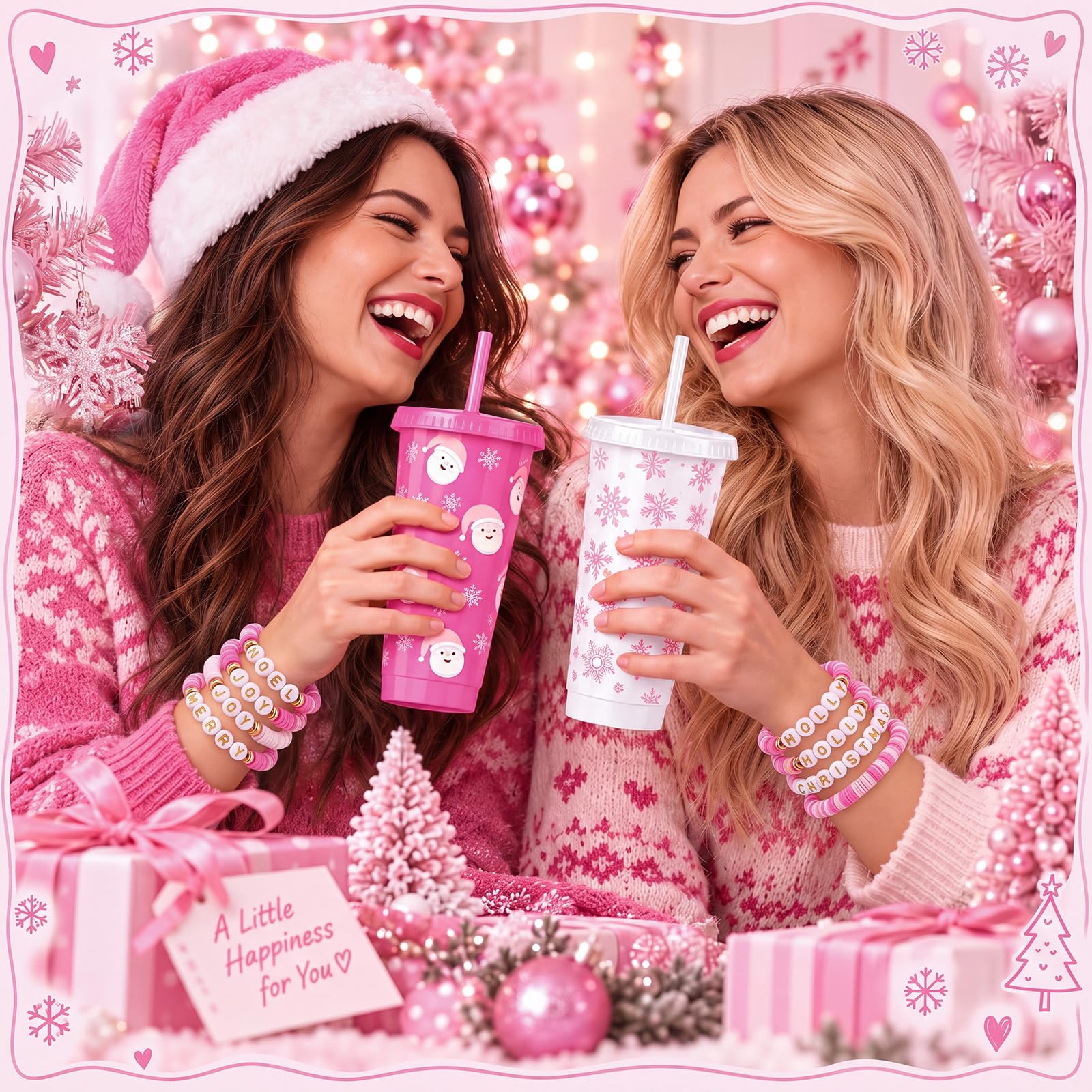 FillTouch Regalos de Navidad rosa a granel, vasos de Navidad con tapas