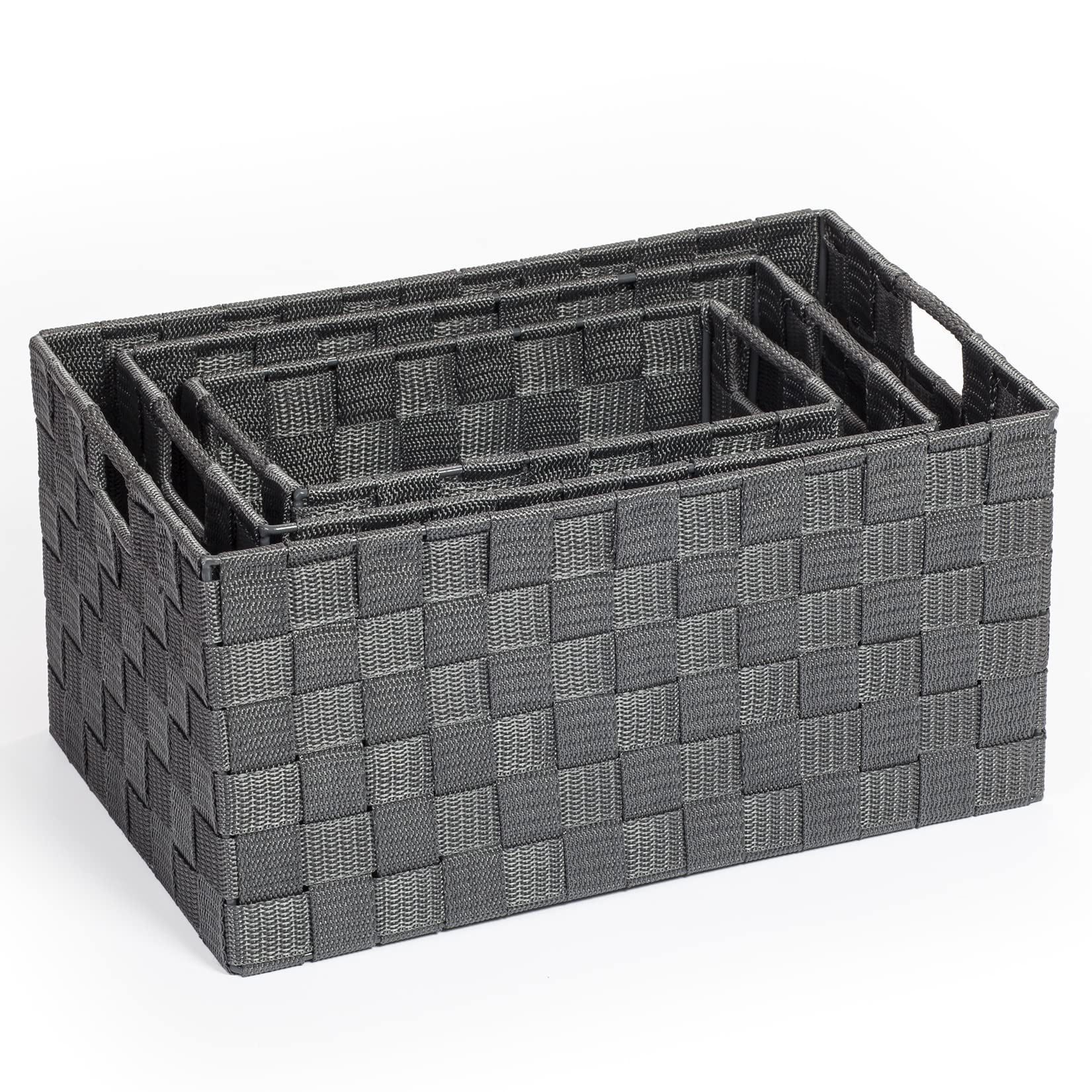 Ehc Grey Set Of 3 Woven Storage Baskets, Decorative Nestable Organizer Boxes For Shelves, Closet Bins, Empty Basket For Gift Hamper, Lightweight Home Organization Solutions,