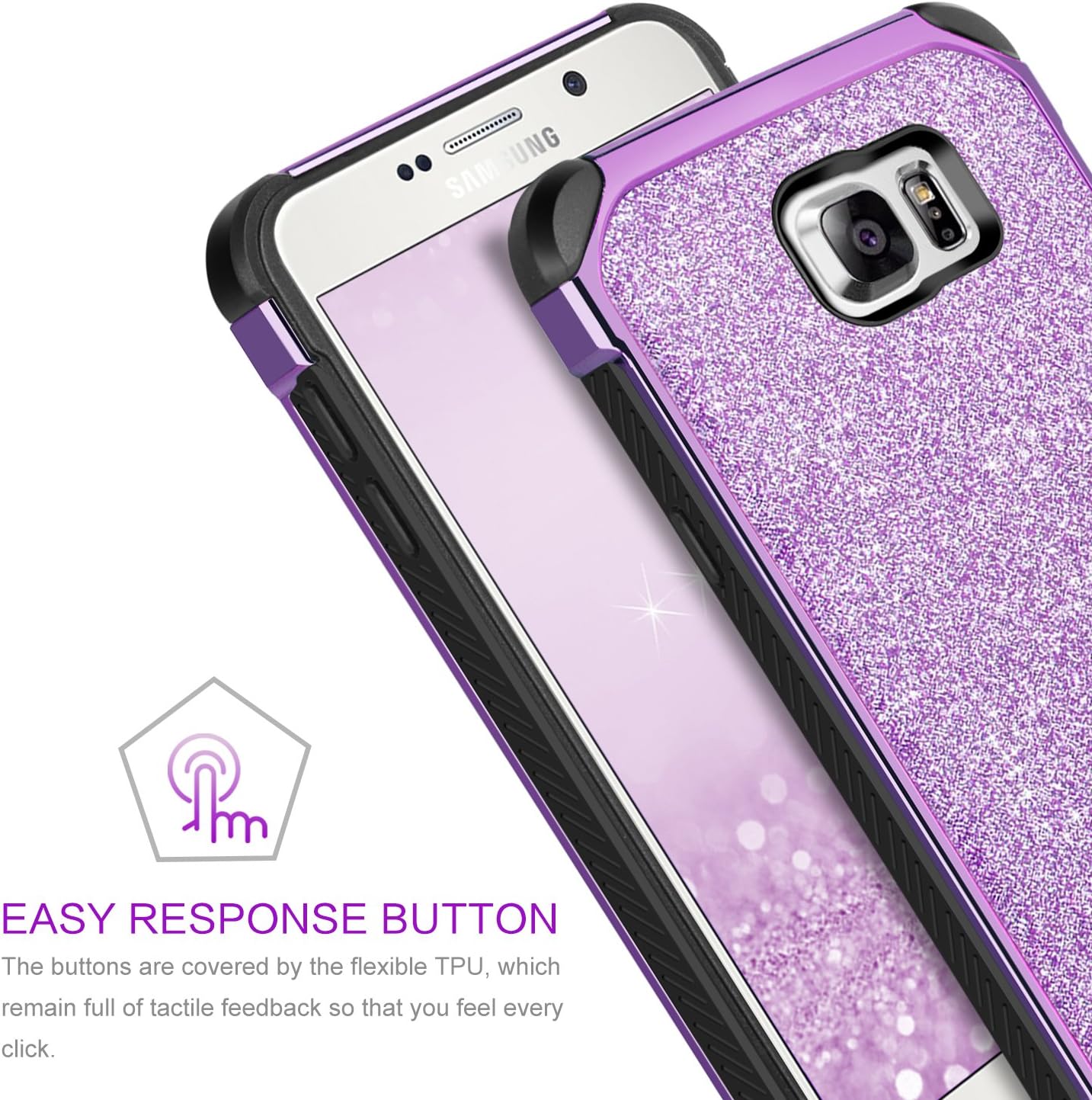 BENTOBEN Phone Case for Samsung Note 5, Case for Galaxy Note 5, Glitter Luxury Laminated Sparkly Shiny Hybrid Hard PC Soft TPU Cover Shockproof Protective Case for Samsung Note 5, Purple