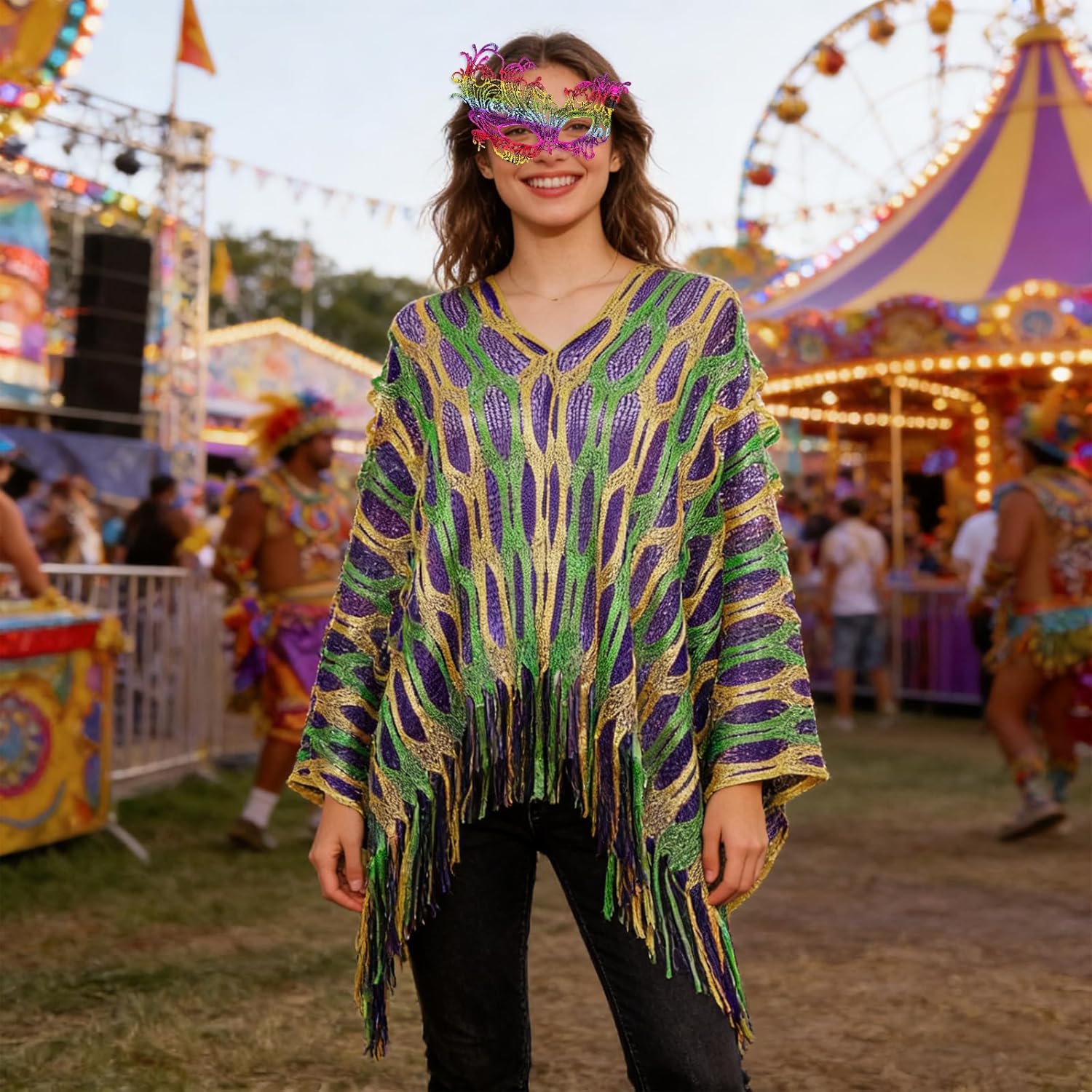 Carnival Shawl Scarf Eye Mask Costume Accessories Set for Women Carnival Outfit Accessories Party Decorations - Image 4