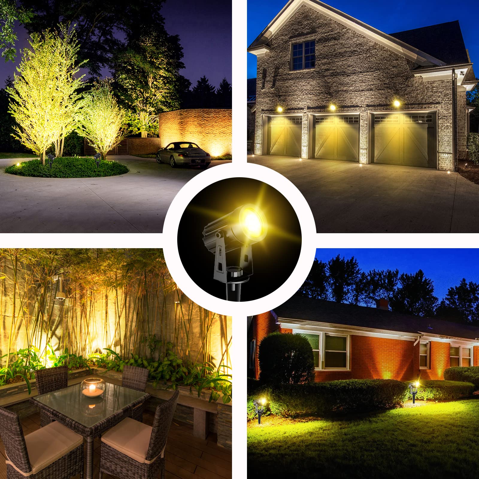 T-SUN Faretto Solare Esterno Lampada da Giardino Solare 2 Modalità di Illuminazione 270 ° Regolabile Impermeabile IP65, Automatico on/off per Alberi, Giardini, Strade, Prati(6000K, 2H)