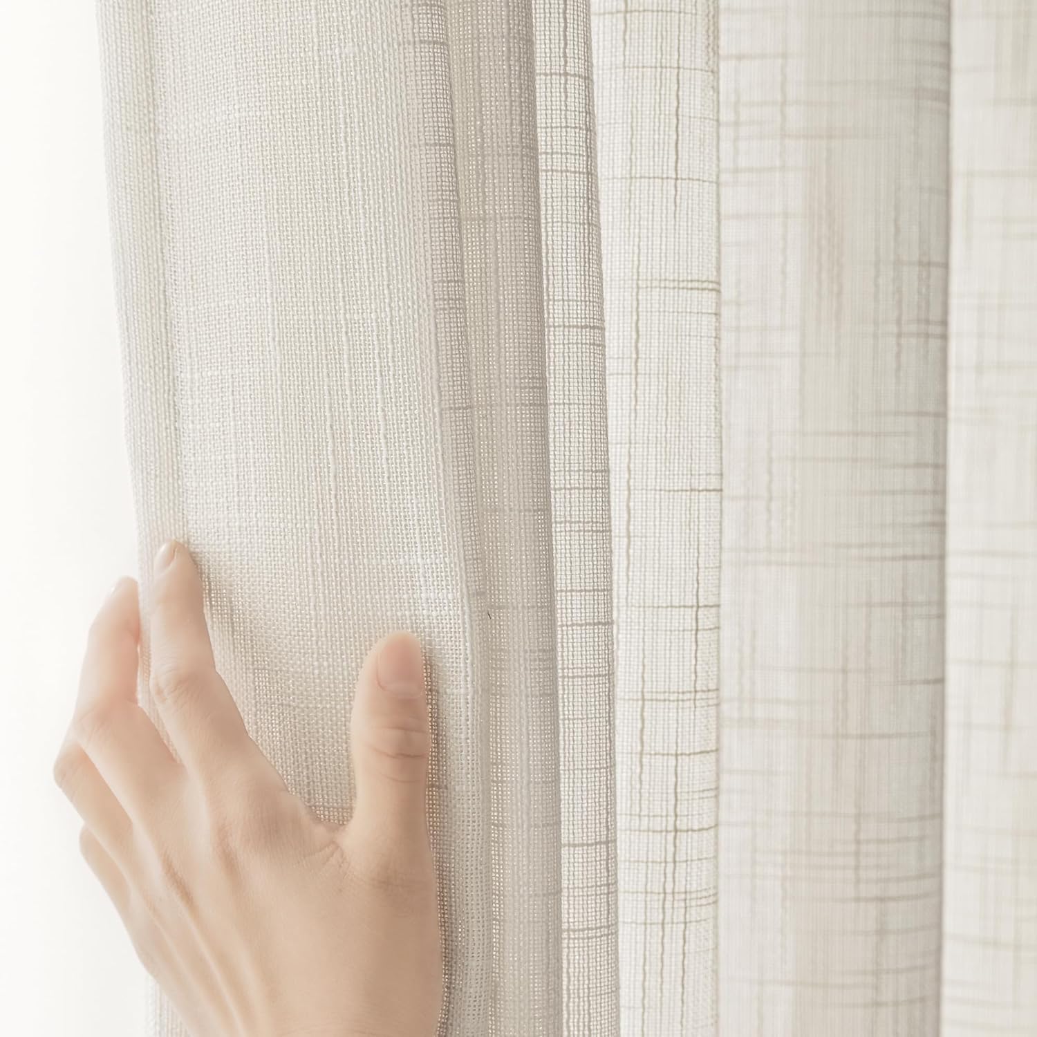 FMFUNCTEX Sheer Linen Curtains for Bedroom Natural 96 inches Long Sliding Door Curtain for Extra Wide Windows White Room Divider Rich Linen Textured Curtain Panels for Living Room Beige 100”w 1 Pack